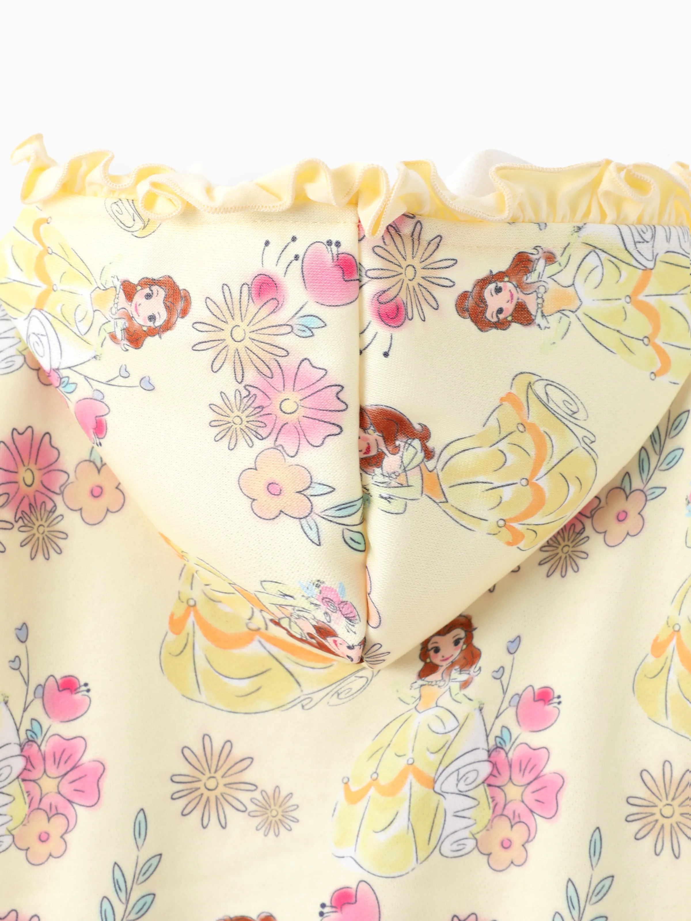 Disney Princess Baby/Toddler Girl Belle Floral Pattern Ruffled Hooded Jacket 
 Yellow - Image 3