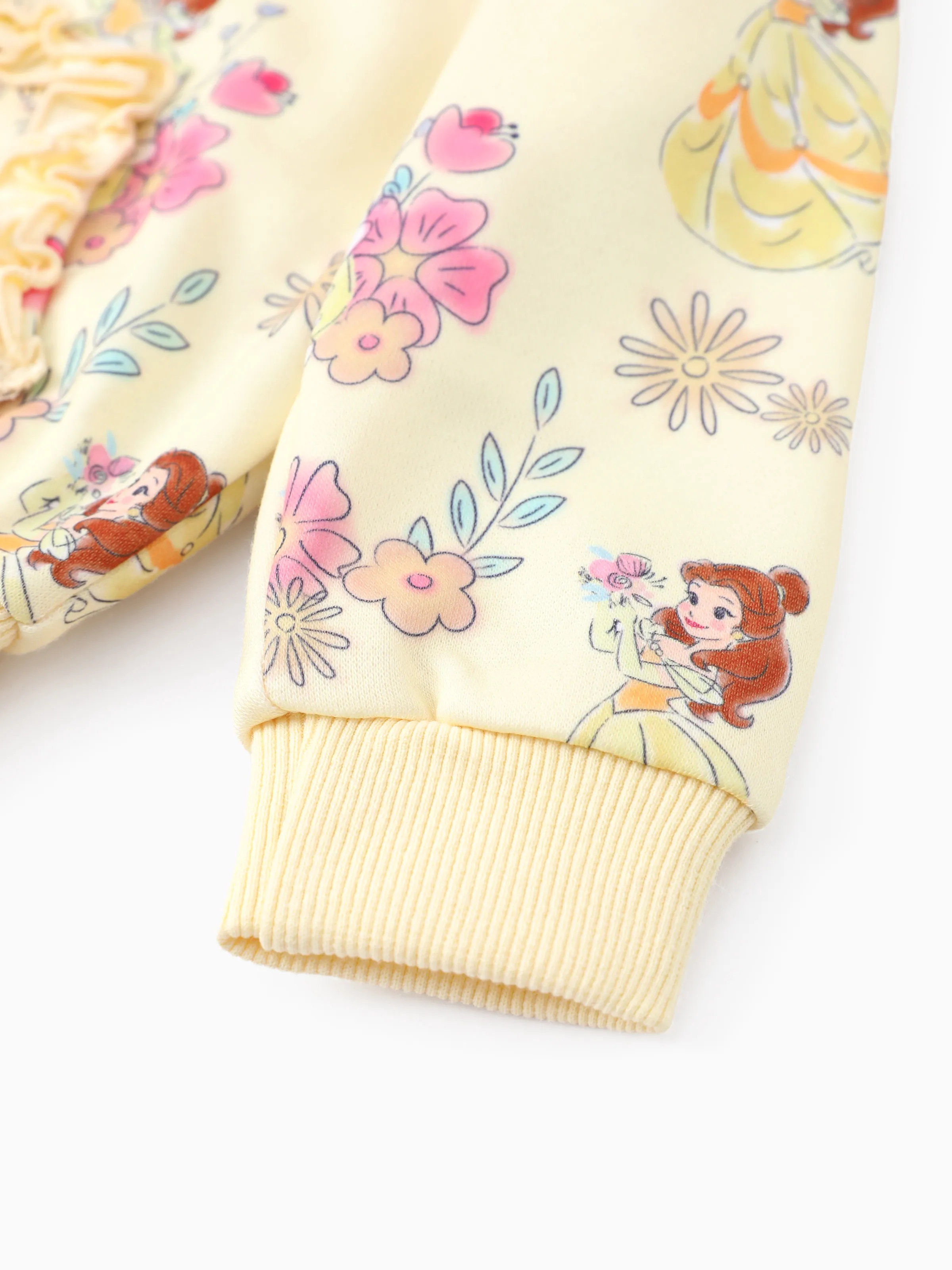Disney Princess Baby/Toddler Girl Belle Floral Pattern Ruffled Hooded Jacket 
 Yellow - Image 4