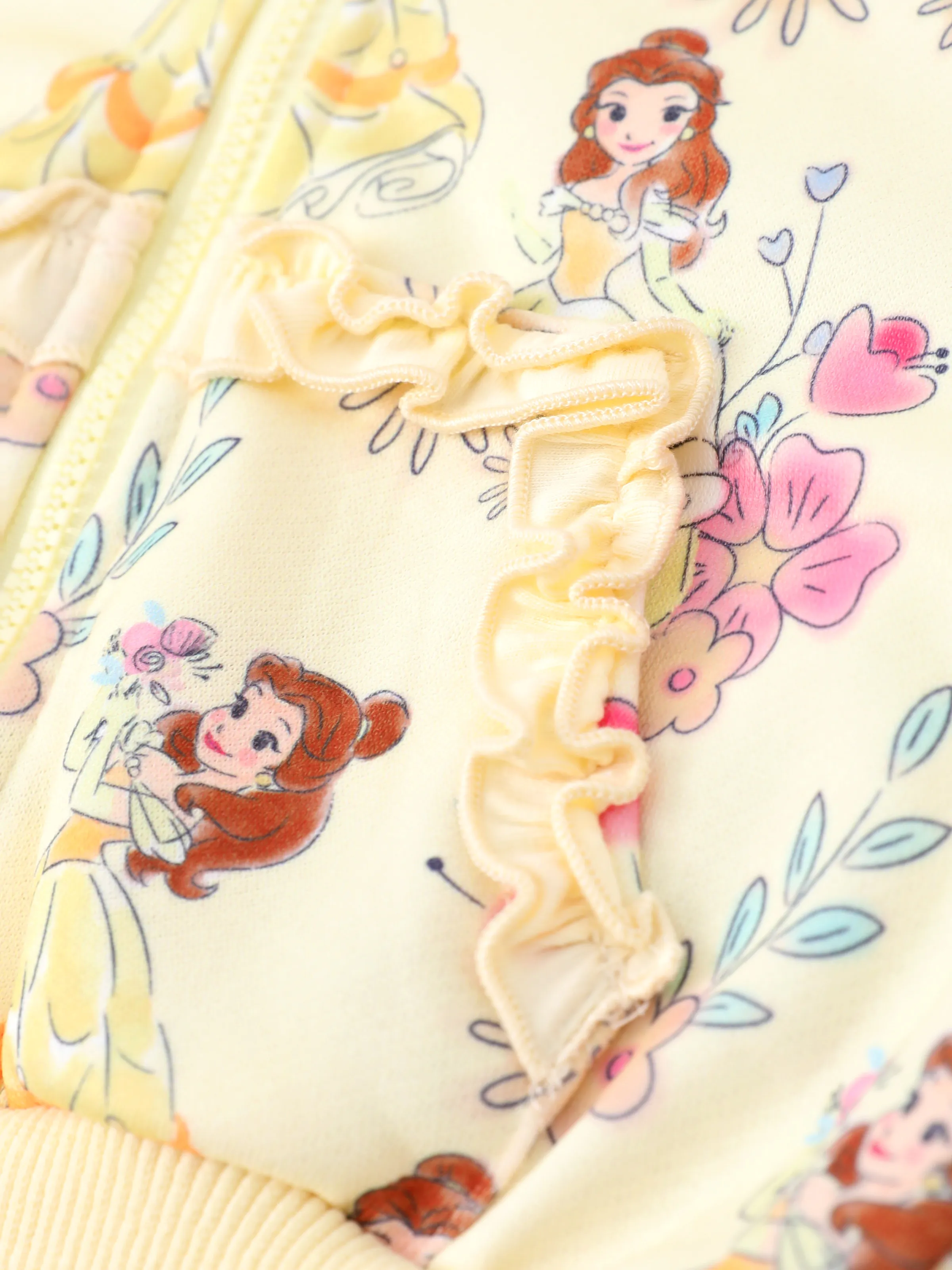 Disney Princess Baby/Toddler Girl Belle Floral Pattern Ruffled Hooded Jacket 
 Yellow - Image 5