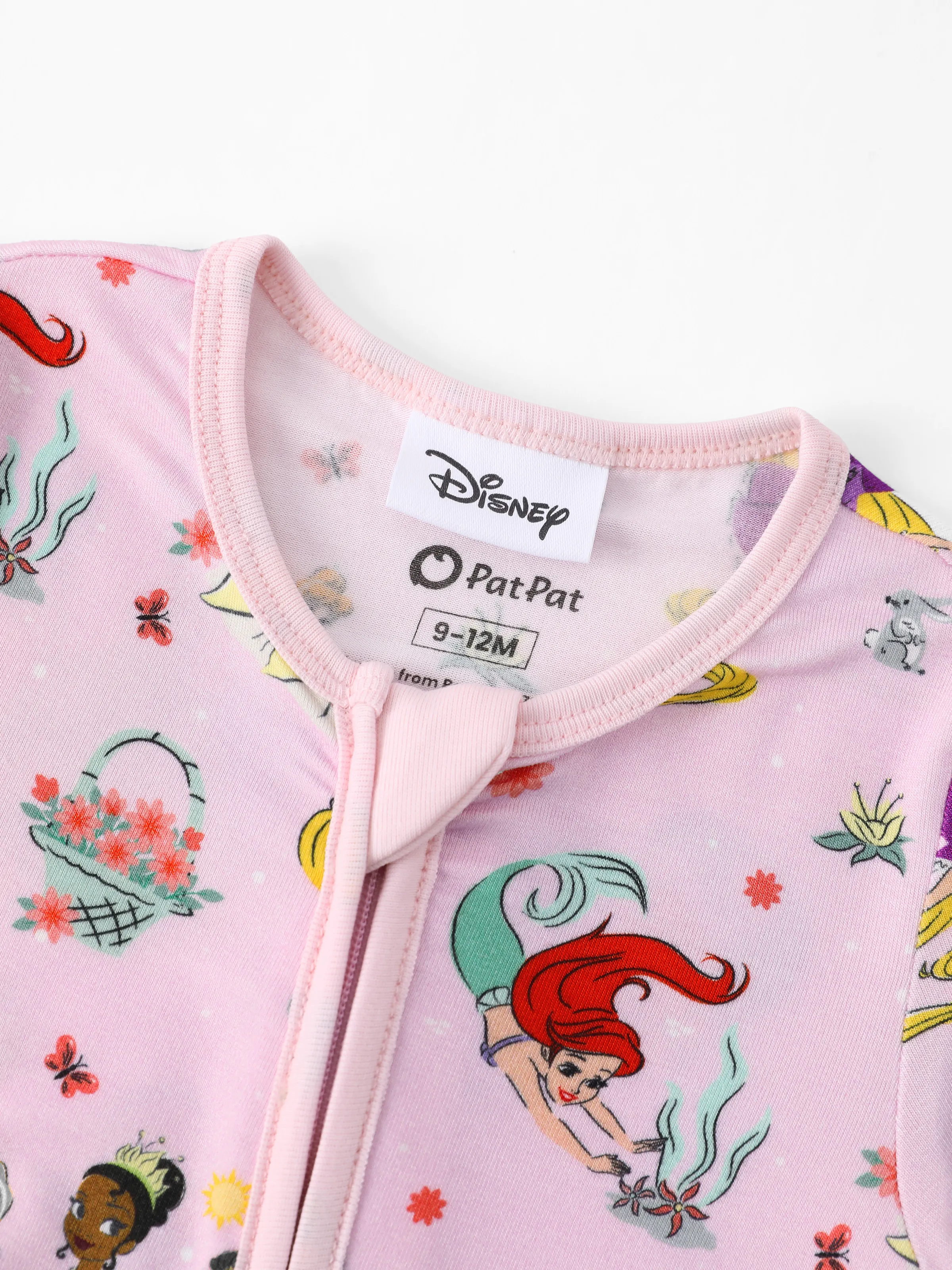 Disney Princess Bamboo Baby Girl Ariel/Belle/Tiana 2-Way Zip Onesies Anti Slip Long-sleeve Footie Pink - Image 10
