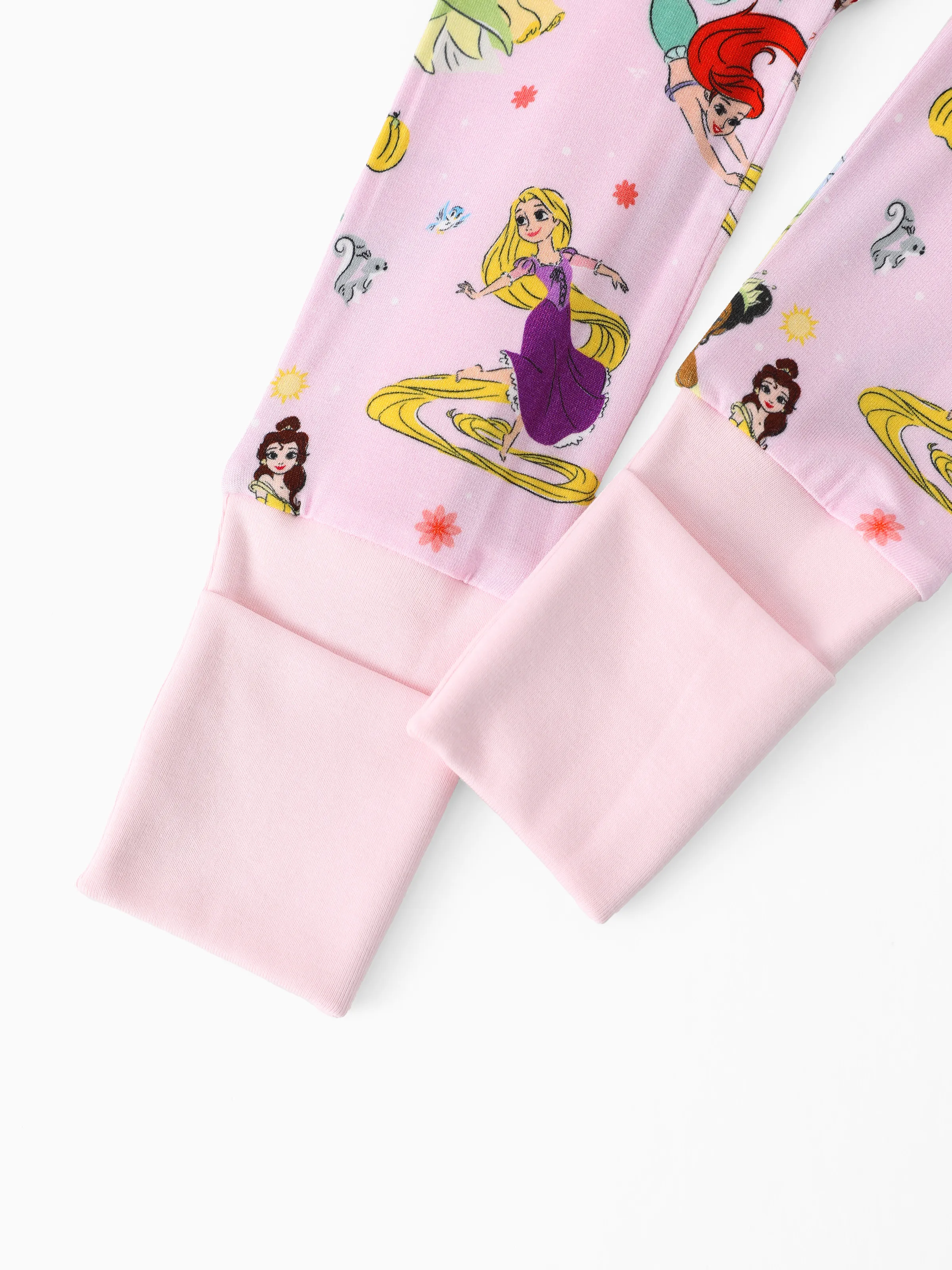 Disney Princess Bamboo Baby Girl Ariel/Belle/Tiana 2-Way Zip Onesies Anti Slip Long-sleeve Footie Pink - Image 8