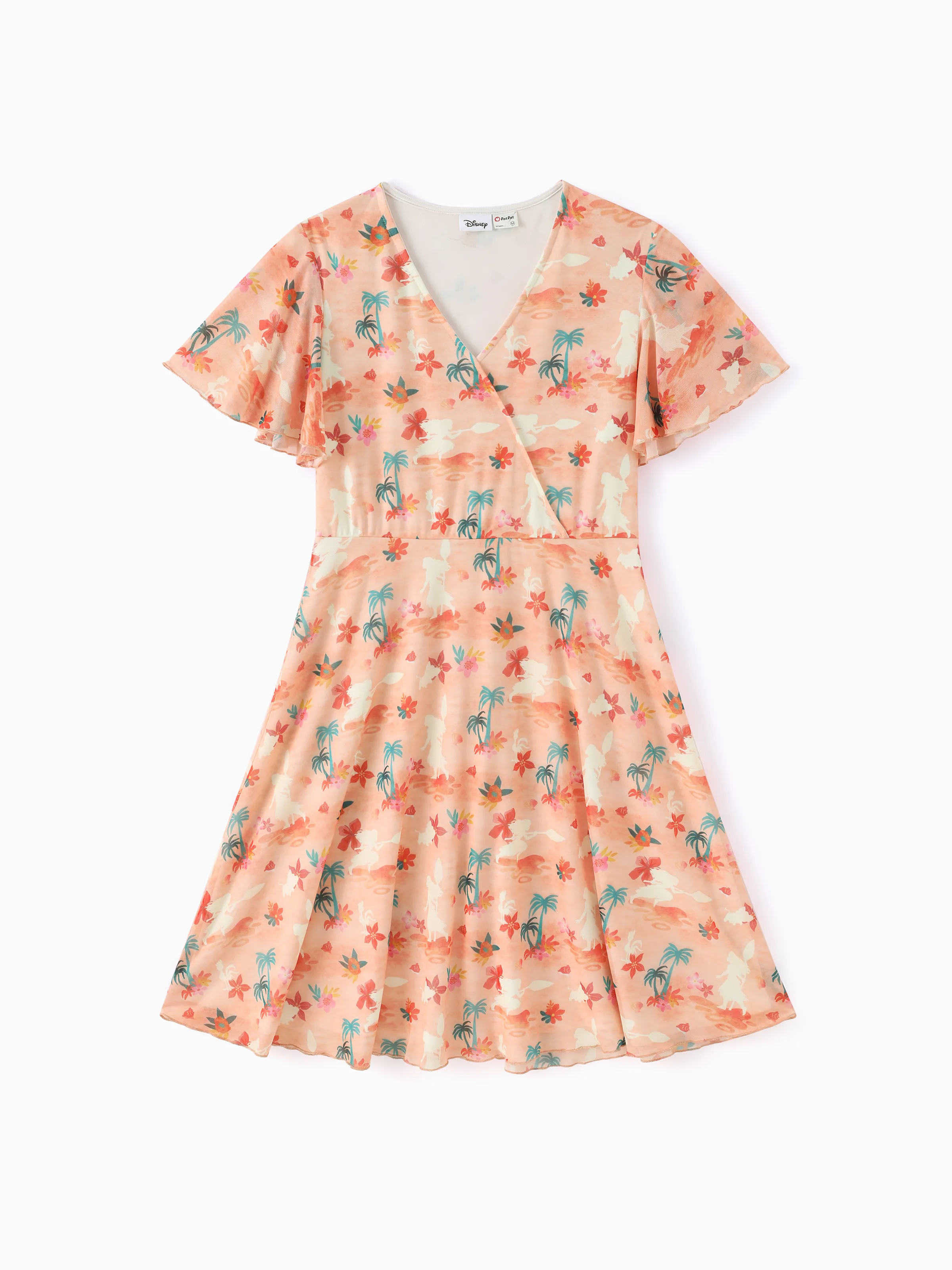 Disney Princess Mommy and Me Moana Tropical Floral V-neck Dress Orange - Image 2