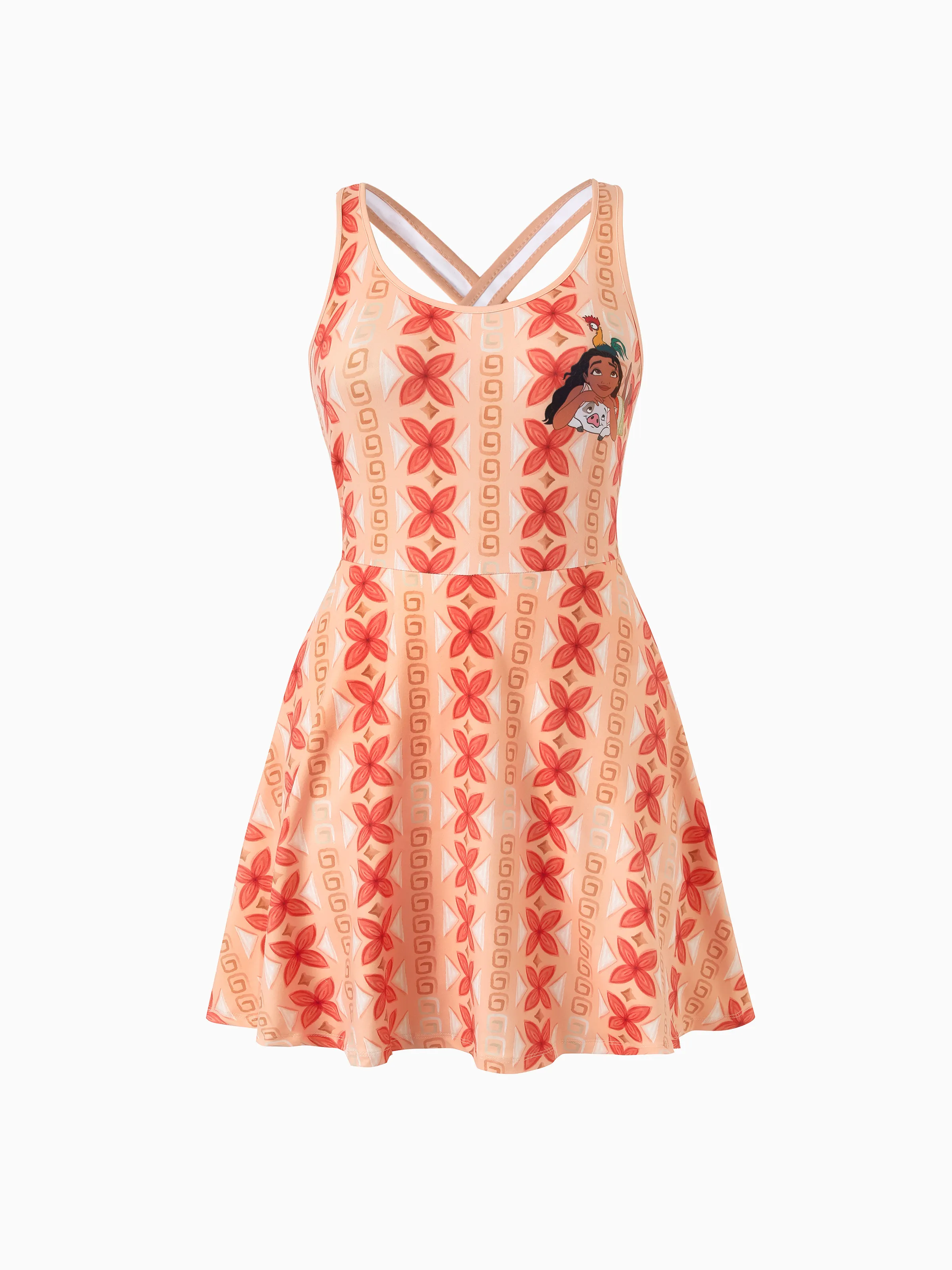 Disney Princess Mommy & me Moana Sporty Dress with Built-in Shorts & Pockets/ Cotton Top Orange - Image 6