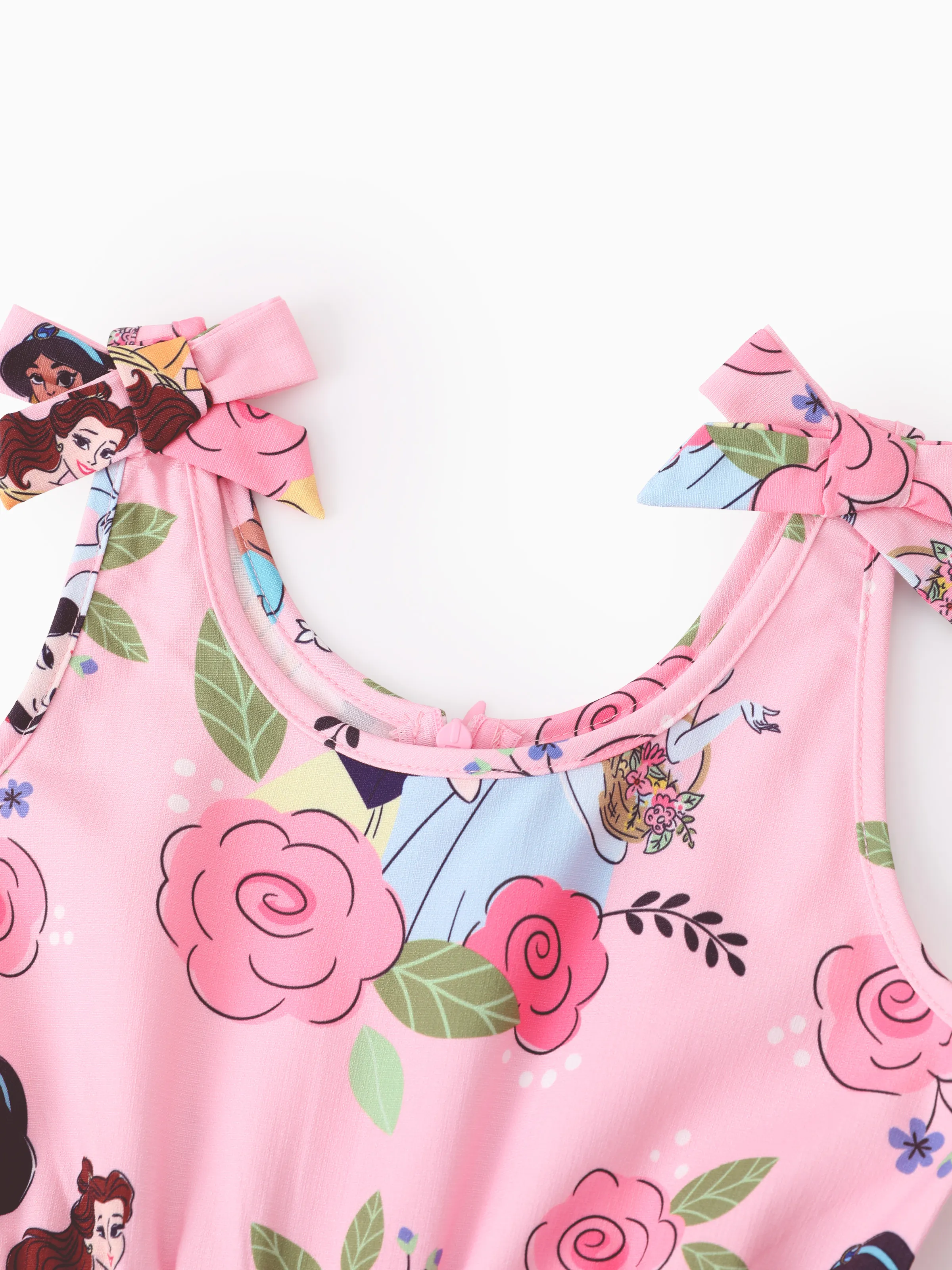 Disney Princess Toddler Girl Allover Print Bowknot Jumpsuit Pink - Image 4
