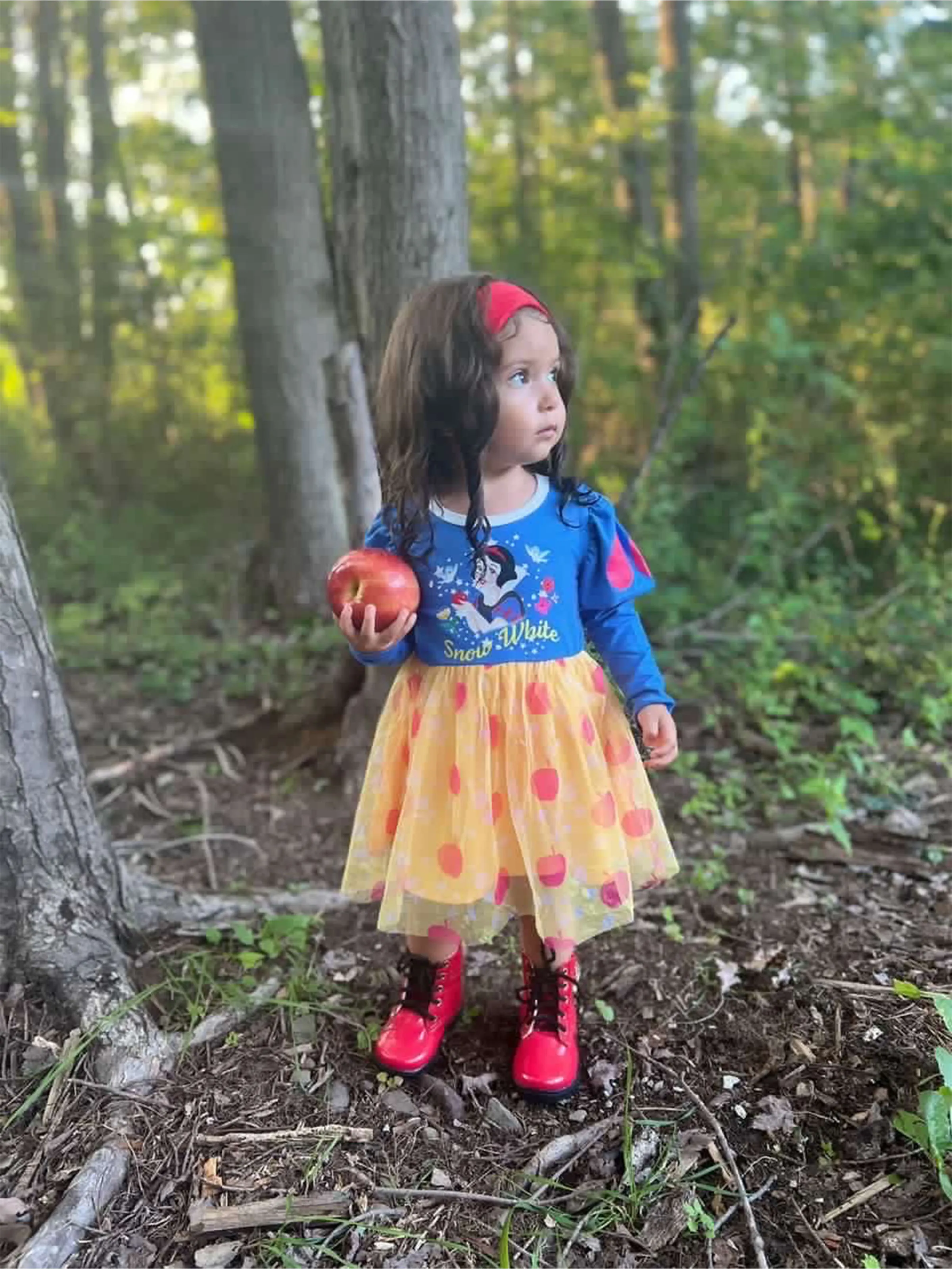 Disney Princess Toddler Girl 1pc Snow White Floral Apple Puff Sleeve Dress Blue - Image 2