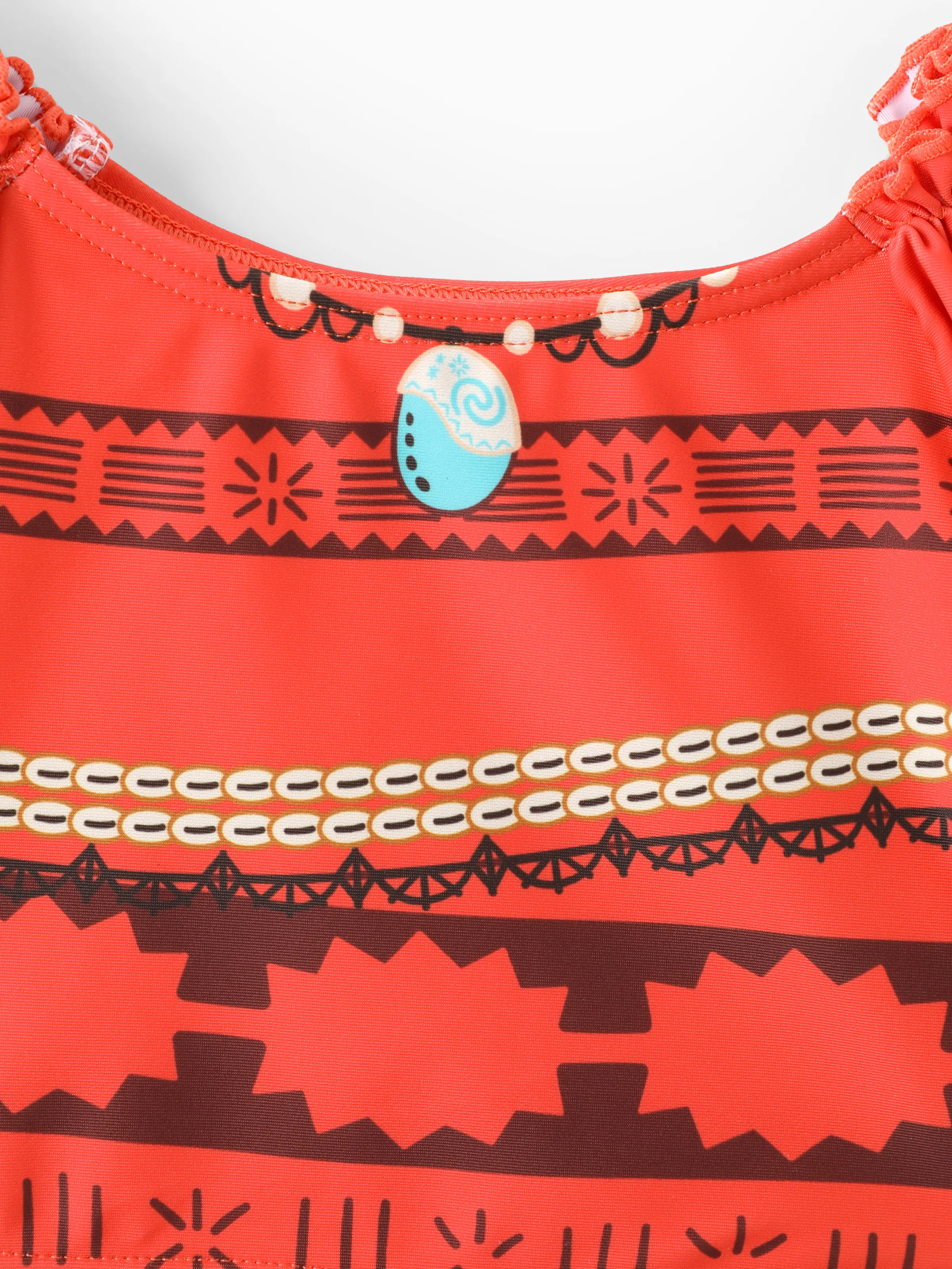 Disney Princess Toddler Girl 2pcs Moana Cosplay Puff-sleeve Top And Skirt UPF 50+ Swimsuit Orange red - Image 2