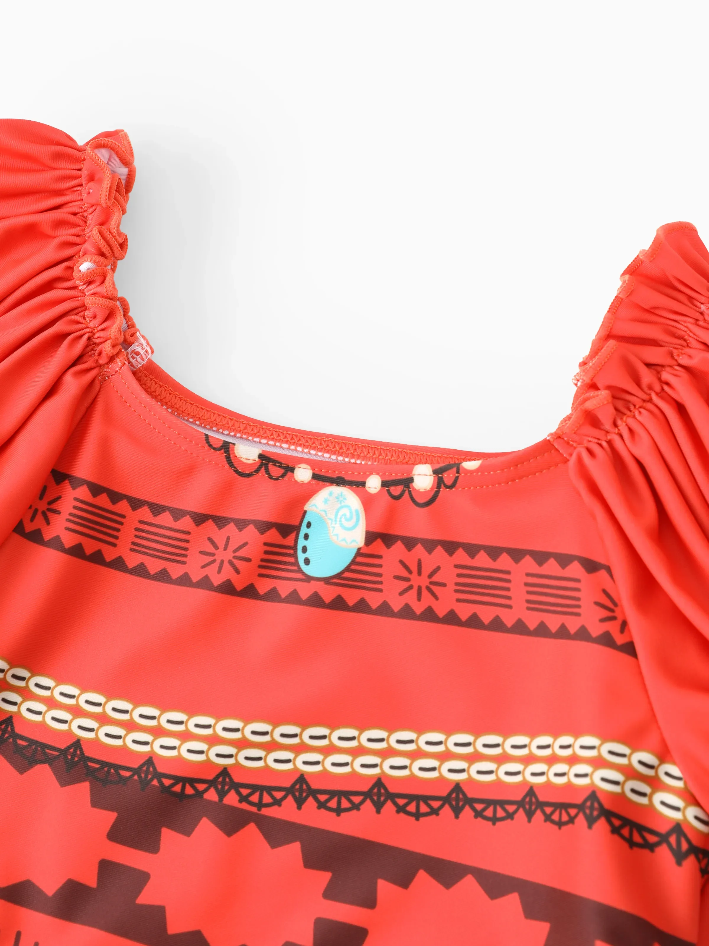 Disney Princess Toddler Girl 2pcs Moana Cosplay Puff-sleeve Top And Skirt UPF 50+ Swimsuit Orange red - Image 4