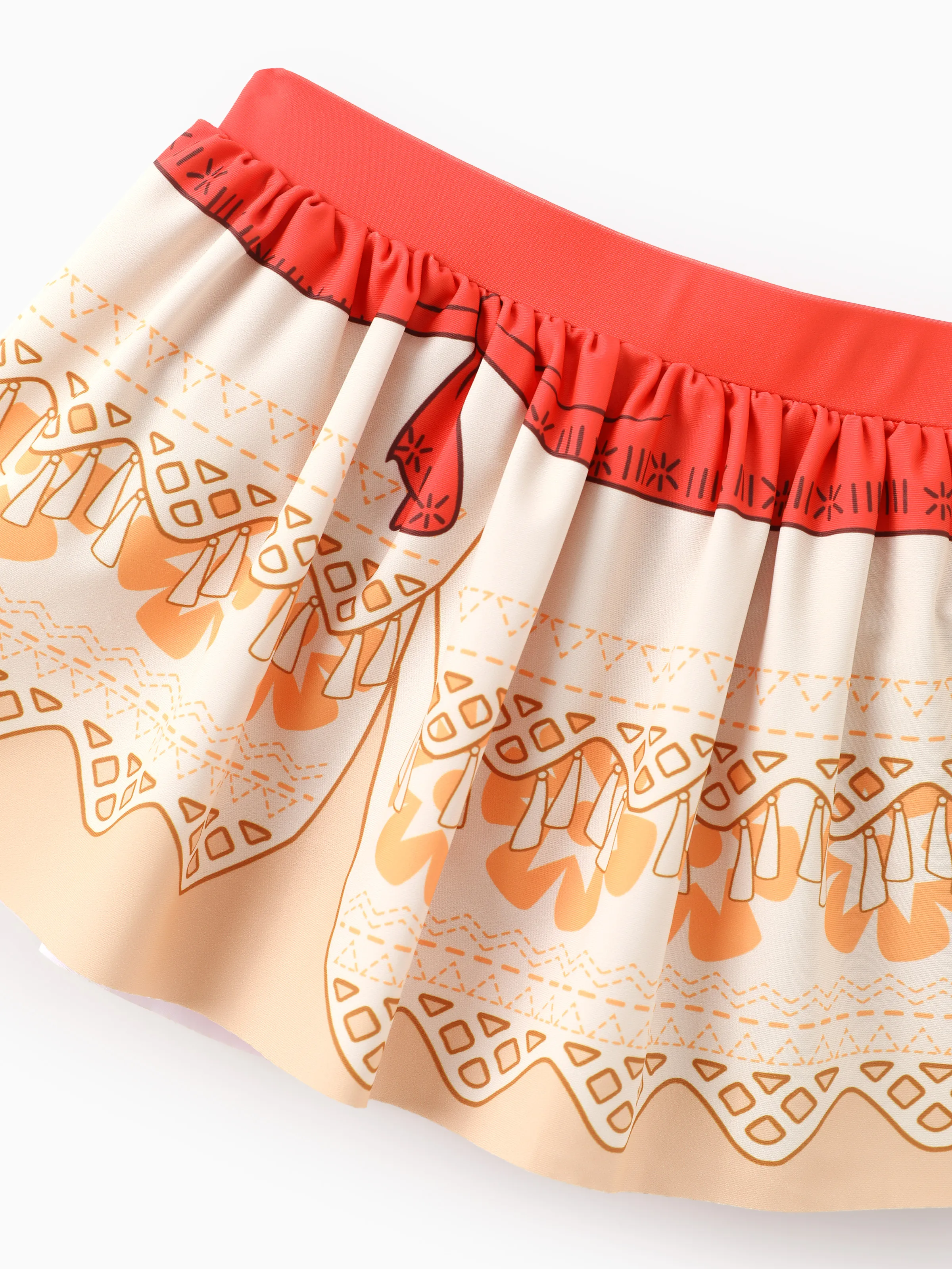 Disney Princess Toddler Girl 2pcs Moana Cosplay Puff-sleeve Top And Skirt UPF 50+ Swimsuit Orange red - Image 6