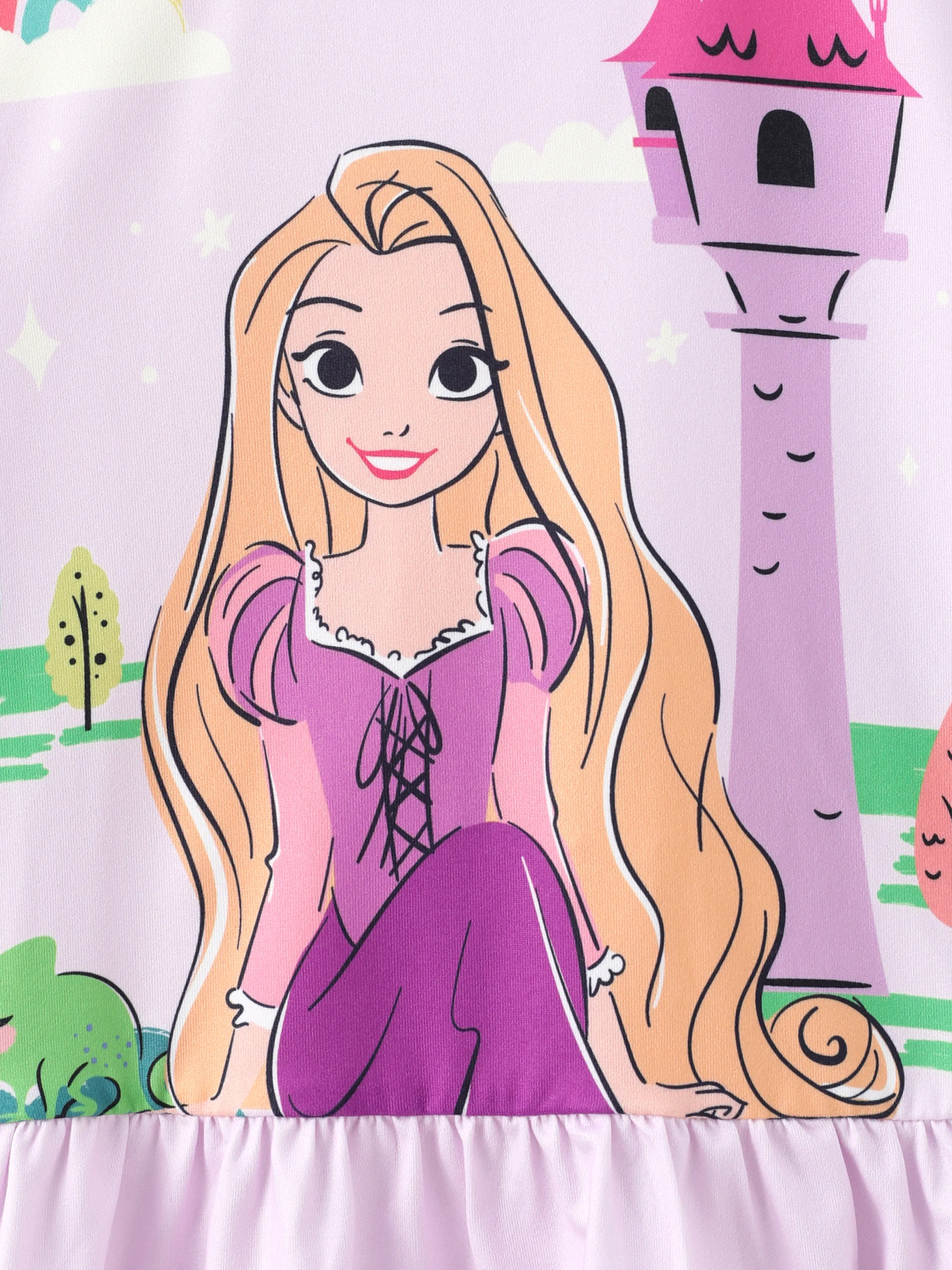 Disney Princess Toddler Girl 2pcs Rapunzel Print Peplum Tee and Stripe Pants Set Light Purple - Image 8
