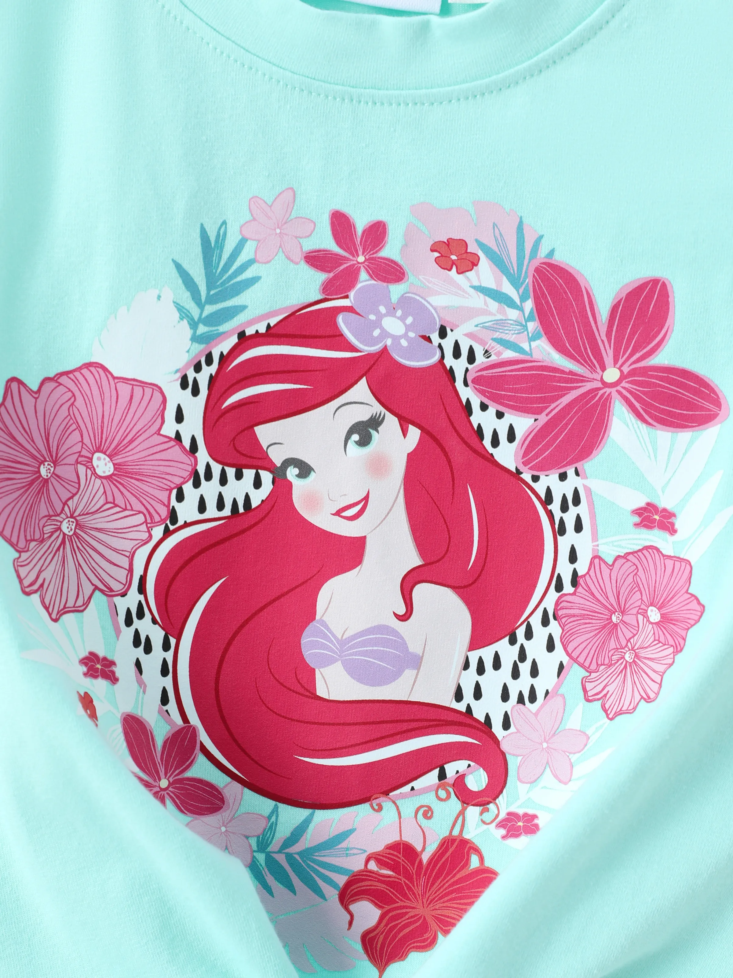 Disney Princess Toddler Girl 2pcs Cotton Ariel Floral Print Knotted Sleeveless Tank Top And Shorts Set Green - Image 2