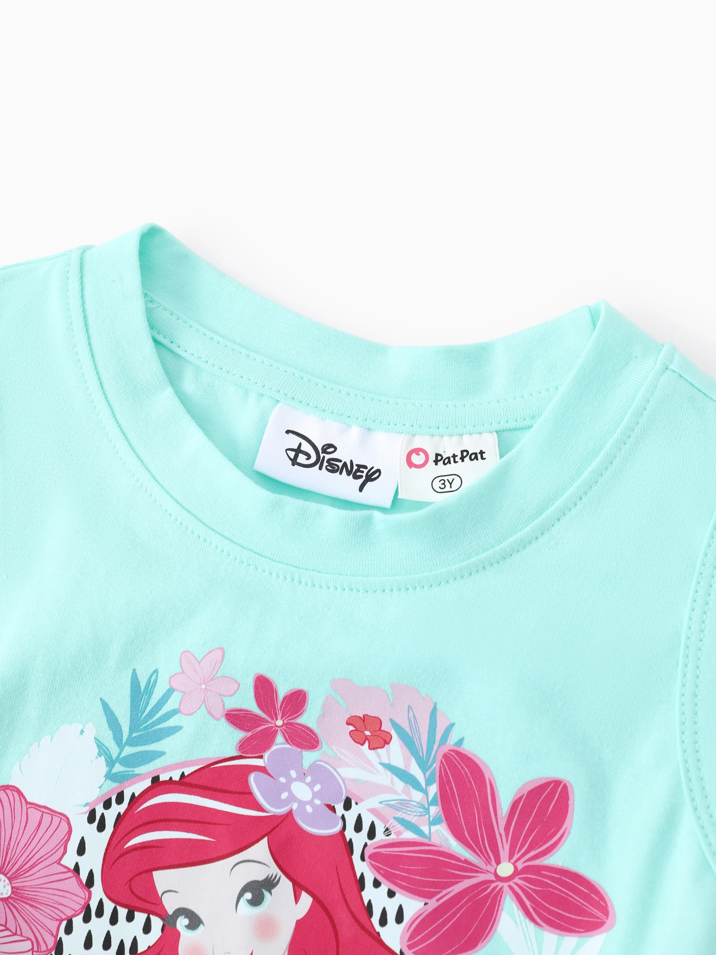 Disney Princess Toddler Girl 2pcs Cotton Ariel Floral Print Knotted Sleeveless Tank Top And Shorts Set Green - Image 5