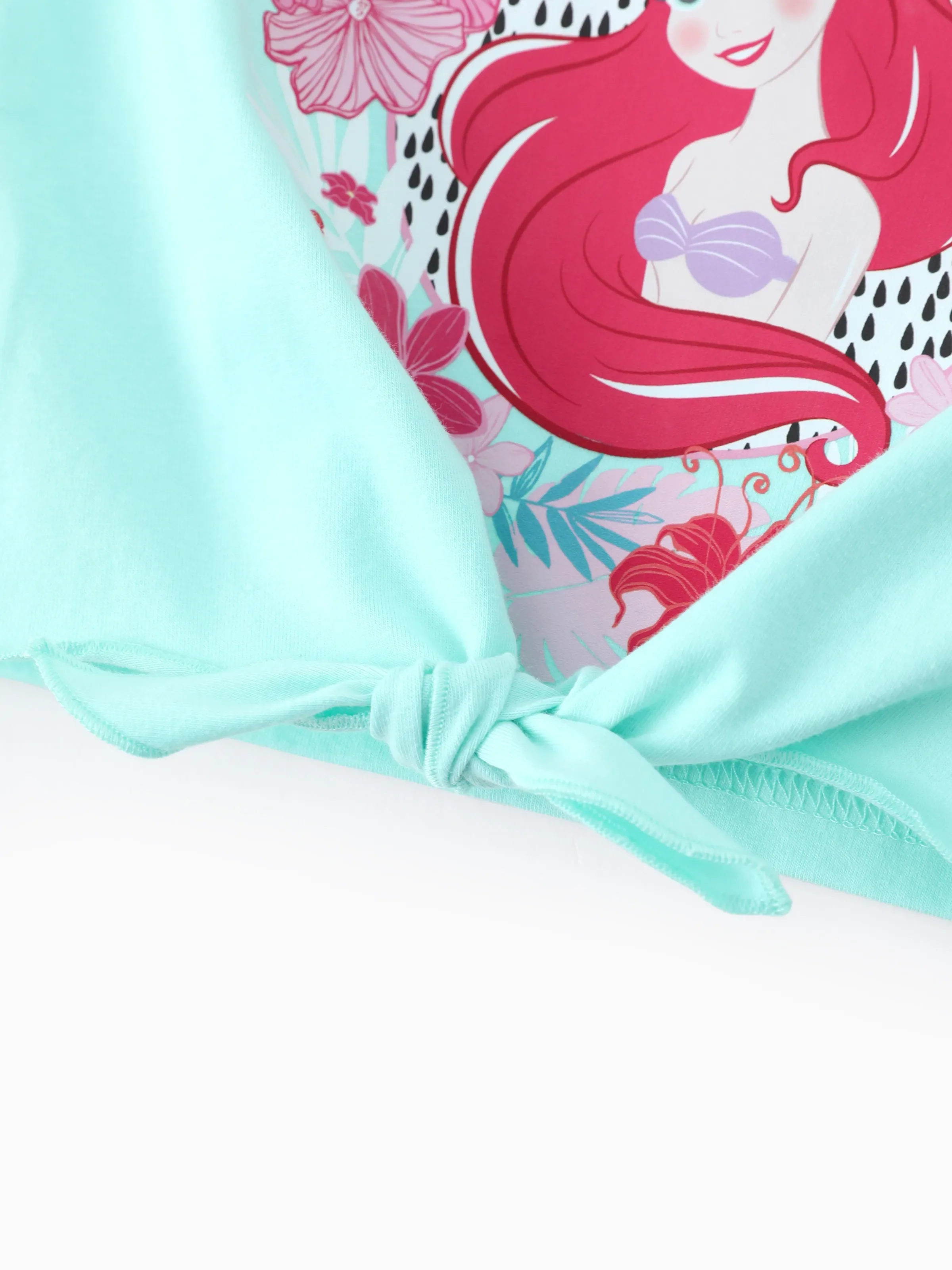 Disney Princess Toddler Girl 2pcs Cotton Ariel Floral Print Knotted Sleeveless Tank Top And Shorts Set Green - Image 6