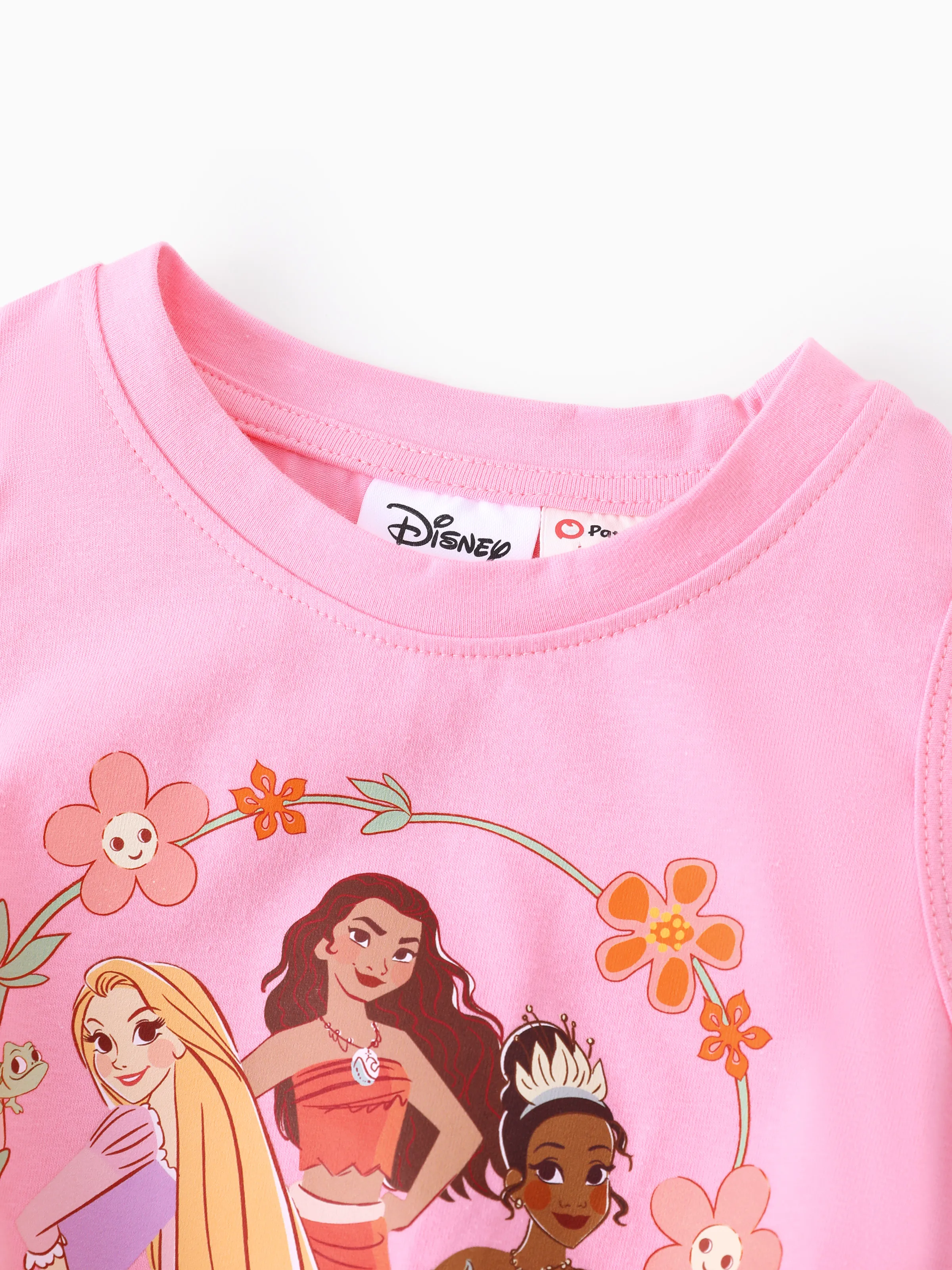 Disney Princess Toddler Girl 2pcs Moana/Tiana/Rapunzel Cotton Floral Print Knotted Sleeveless Tank Top And Shorts Set Pink - Image 5