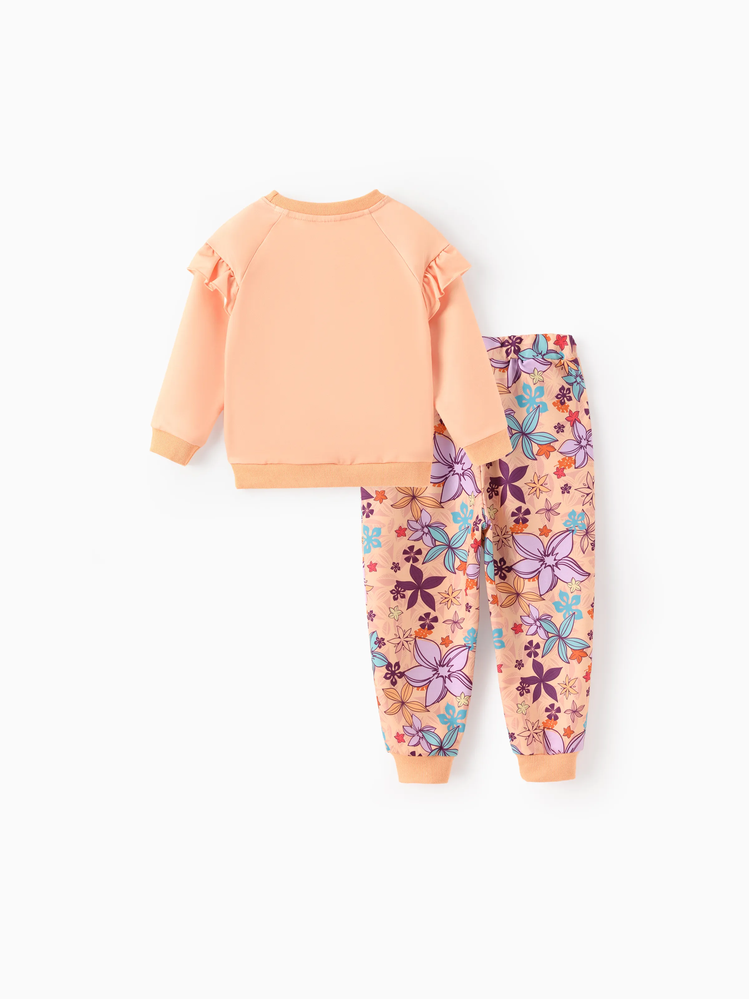 Disney Princess Toddler Girl 2pcs Moana Pattern Ruffled Sweatshirt And Pants Set Coral - Image 2