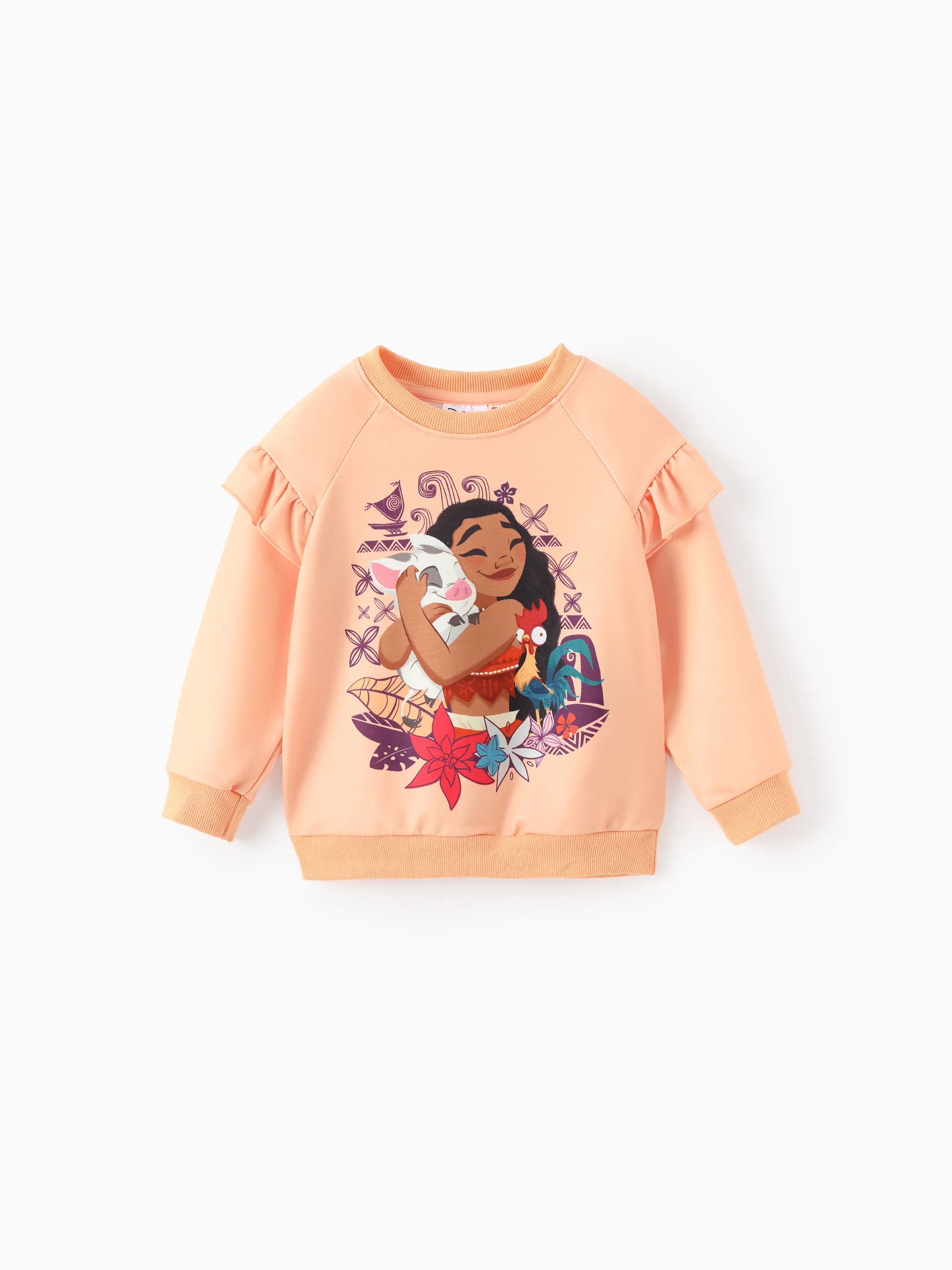 Disney Princess Toddler Girl 2pcs Moana Pattern Ruffled Sweatshirt And Pants Set Coral - Image 3
