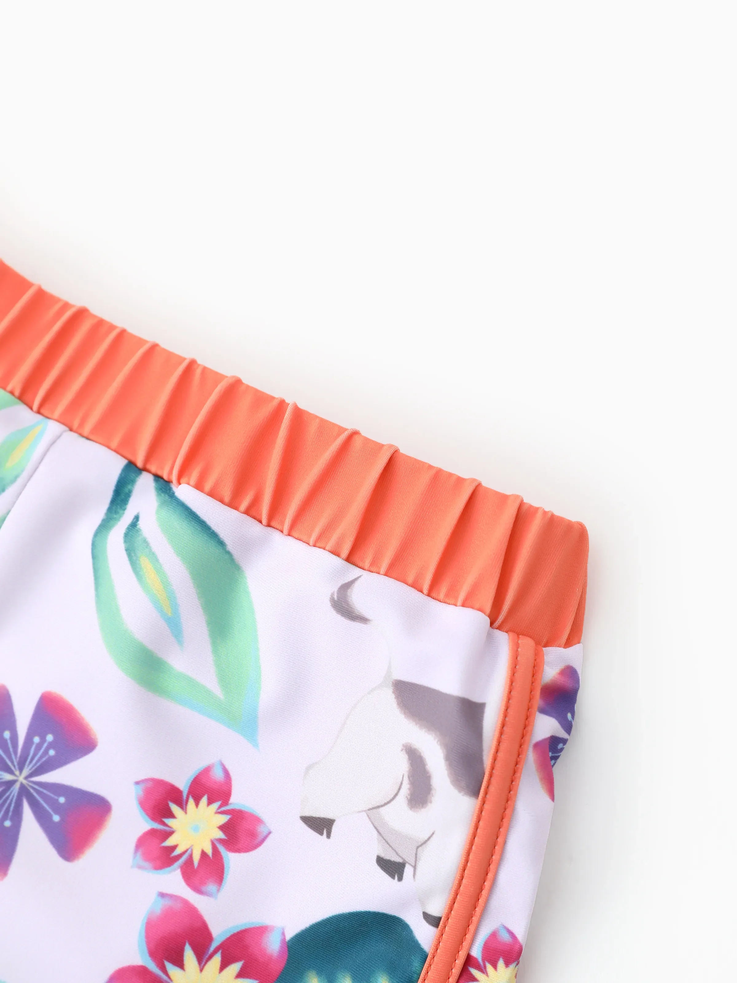 Disney Princess Toddler Girl 2pcs Moana Floral Print Colorblock Short-sleeve Top and Trunks UPF 50+ Swimsuit Set Orange - Image 11