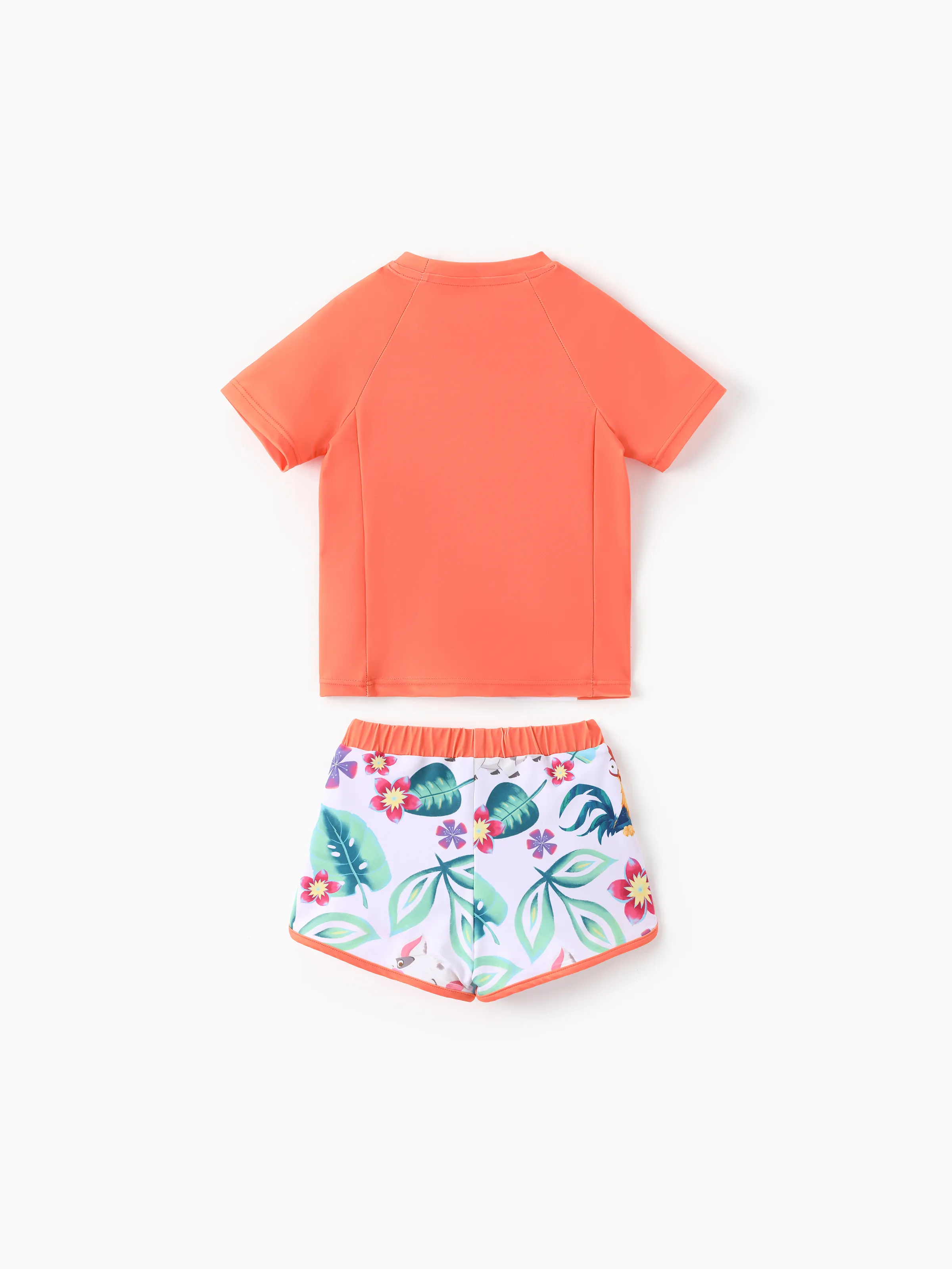 Disney Princess Toddler Girl 2pcs Moana Floral Print Colorblock Short-sleeve Top and Trunks UPF 50+ Swimsuit Set Orange - Image 3
