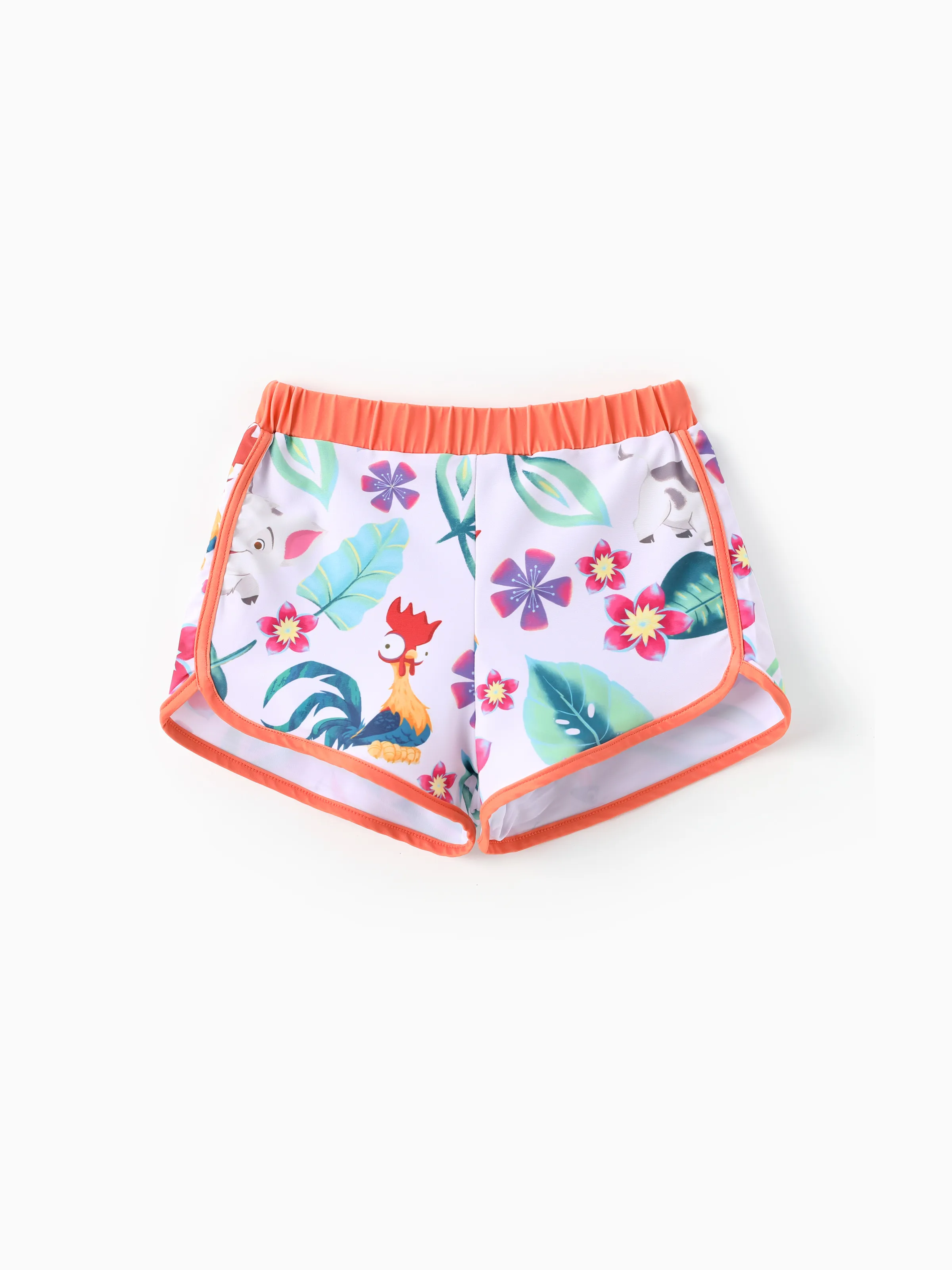 Disney Princess Toddler Girl 2pcs Moana Floral Print Colorblock Short-sleeve Top and Trunks UPF 50+ Swimsuit Set Orange - Image 9
