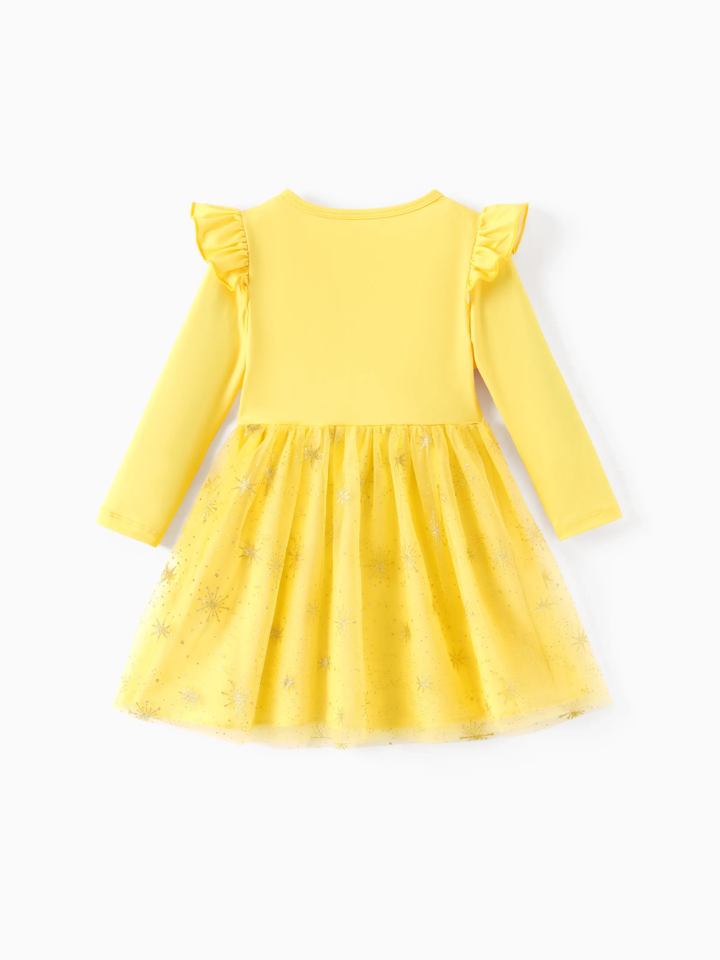 Disney Princess Toddler Girl Belle Ruffled Longsleeves Tulle Dress Yellow - Image 2