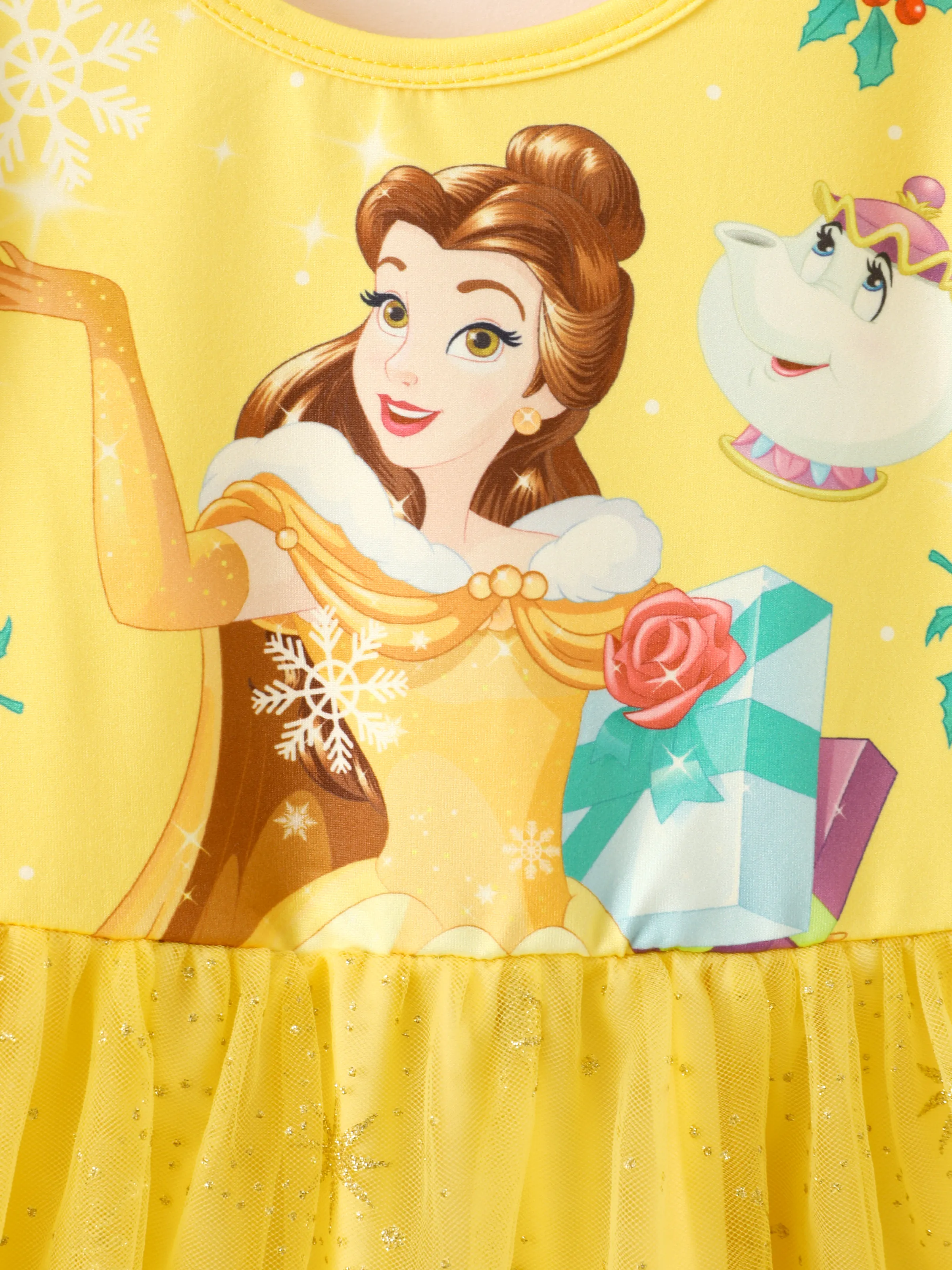 Disney Princess Toddler Girl Belle Ruffled Longsleeves Tulle Dress Yellow - Image 5