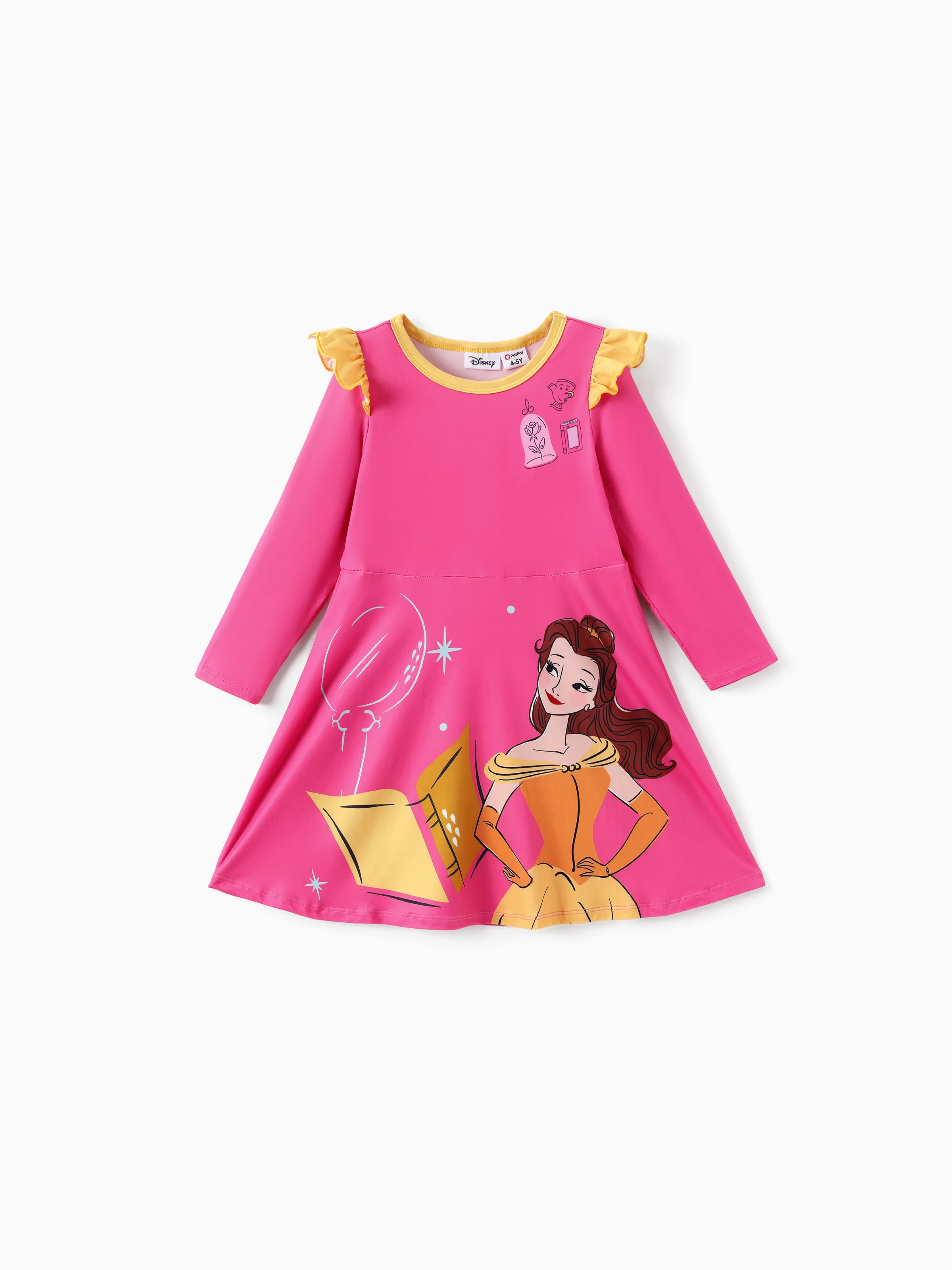 Disney Princess Toddler Girl Belle Print Ruffled Dress Pink - Image 6