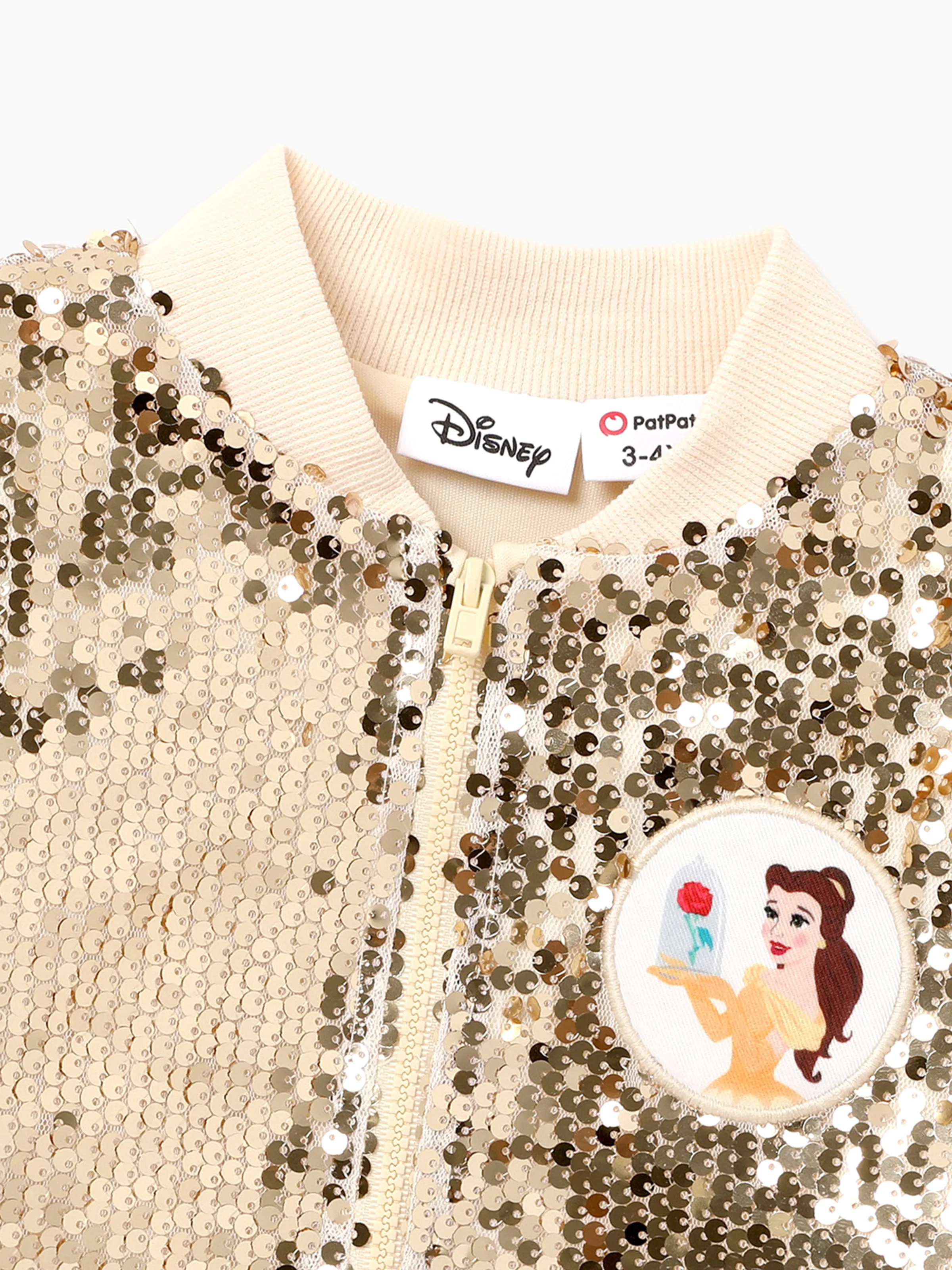 Disney Princess Toddler Girl Belle Print Sequin Embroidered Jacket Yellow - Image 3