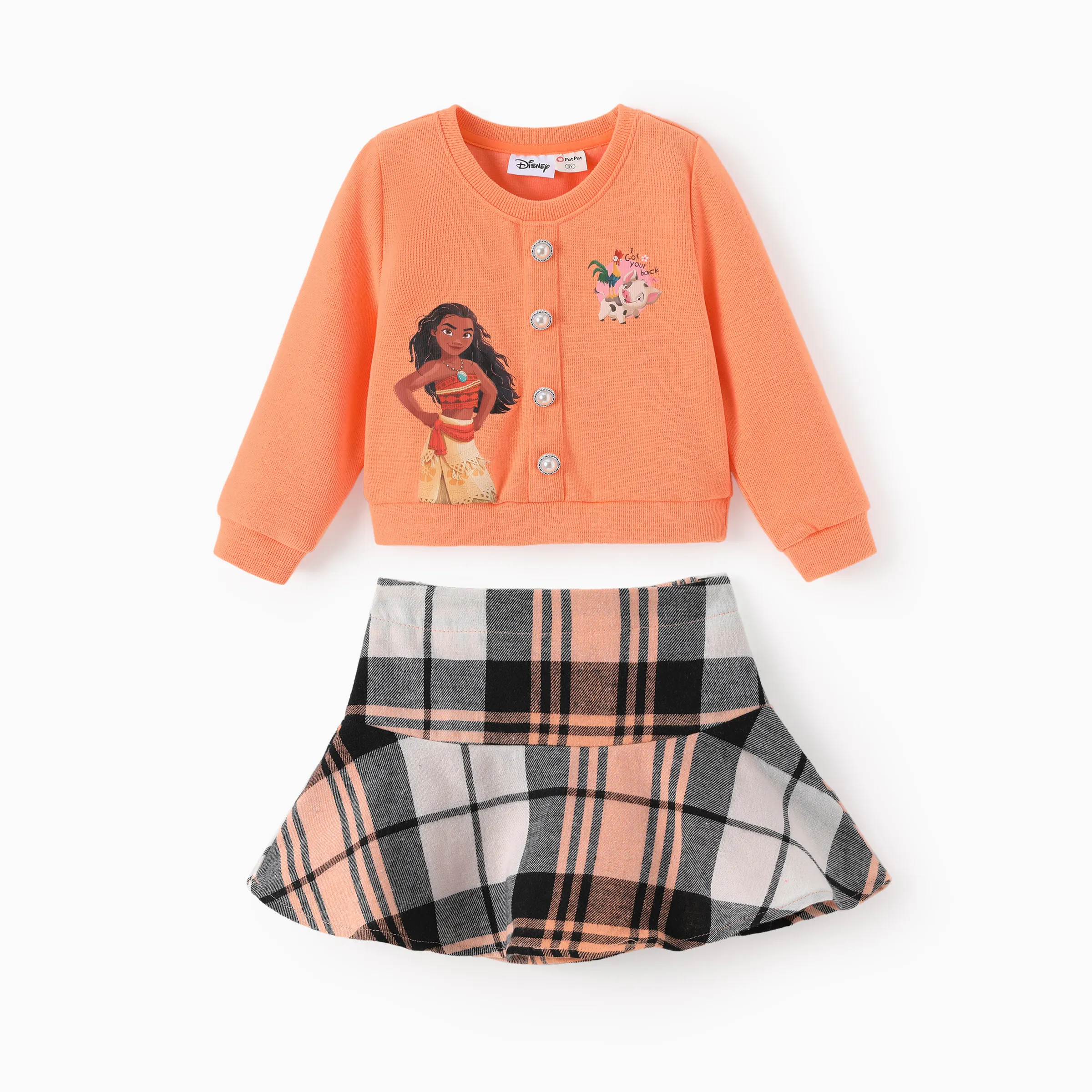 Disney Princess Toddler Girl Moana 2pcs Knitted Top and Plaid Skirt Set Orange red - Image 12