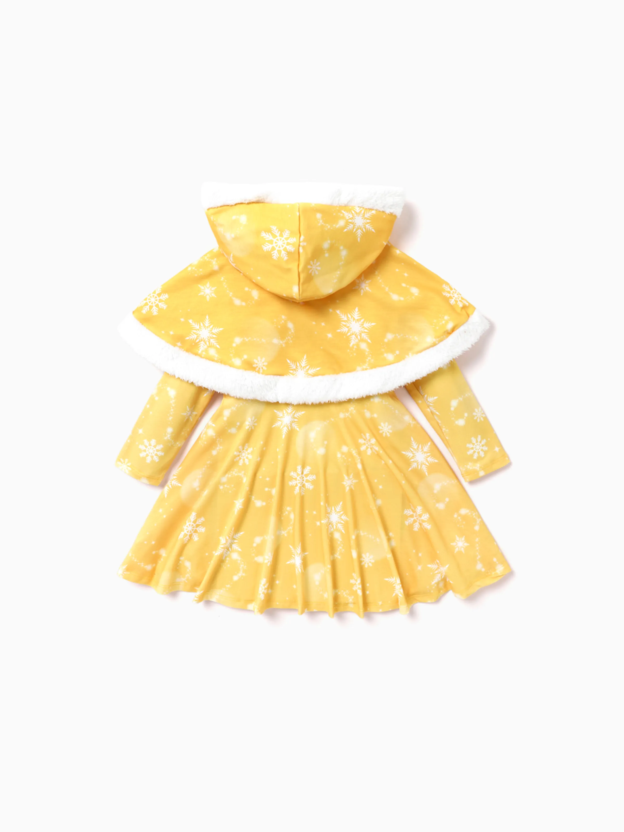 Disney Princess Toddler Girl Naia™ Belle Print Dress and Hooded Allover Snowflake Print Cloak Set Yellow - Image 3