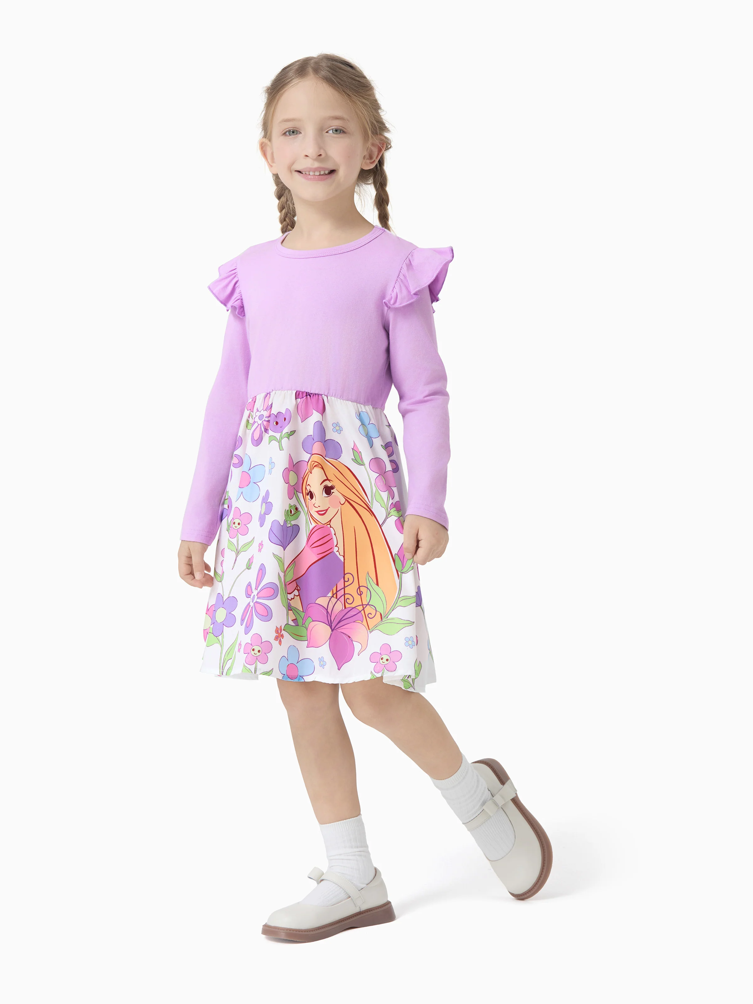 Disney Princess Toddler Girl Rapunzel Childlike Ruffle Flutter-sleeve Dress Light Purple - Image 3