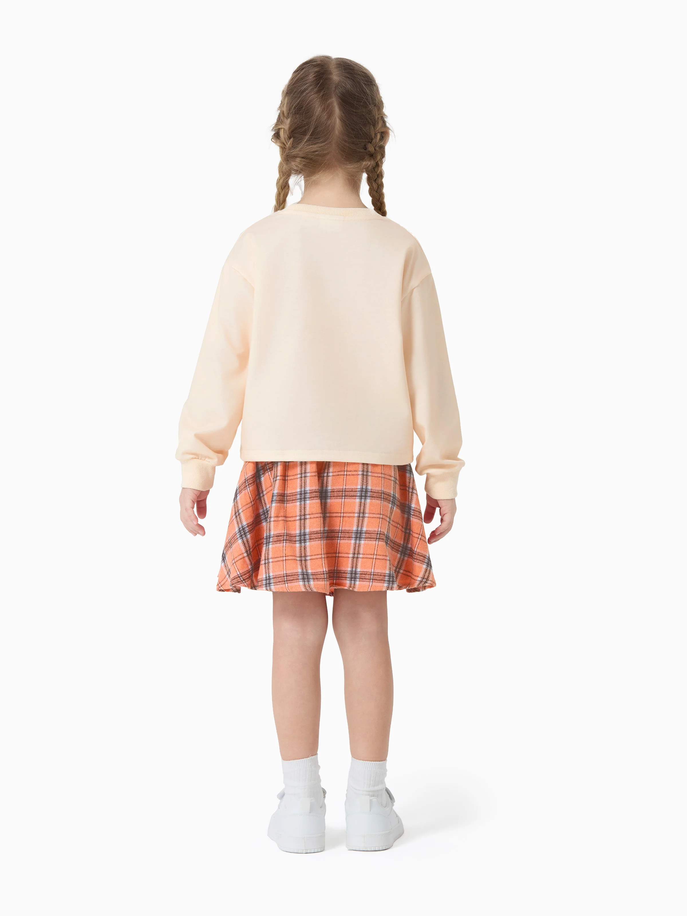 Disney Princess Toddler Girl 2pcs Moana Long Sleeve Plaid Print Skirt Set Apricot-toned Apricot - Image 4