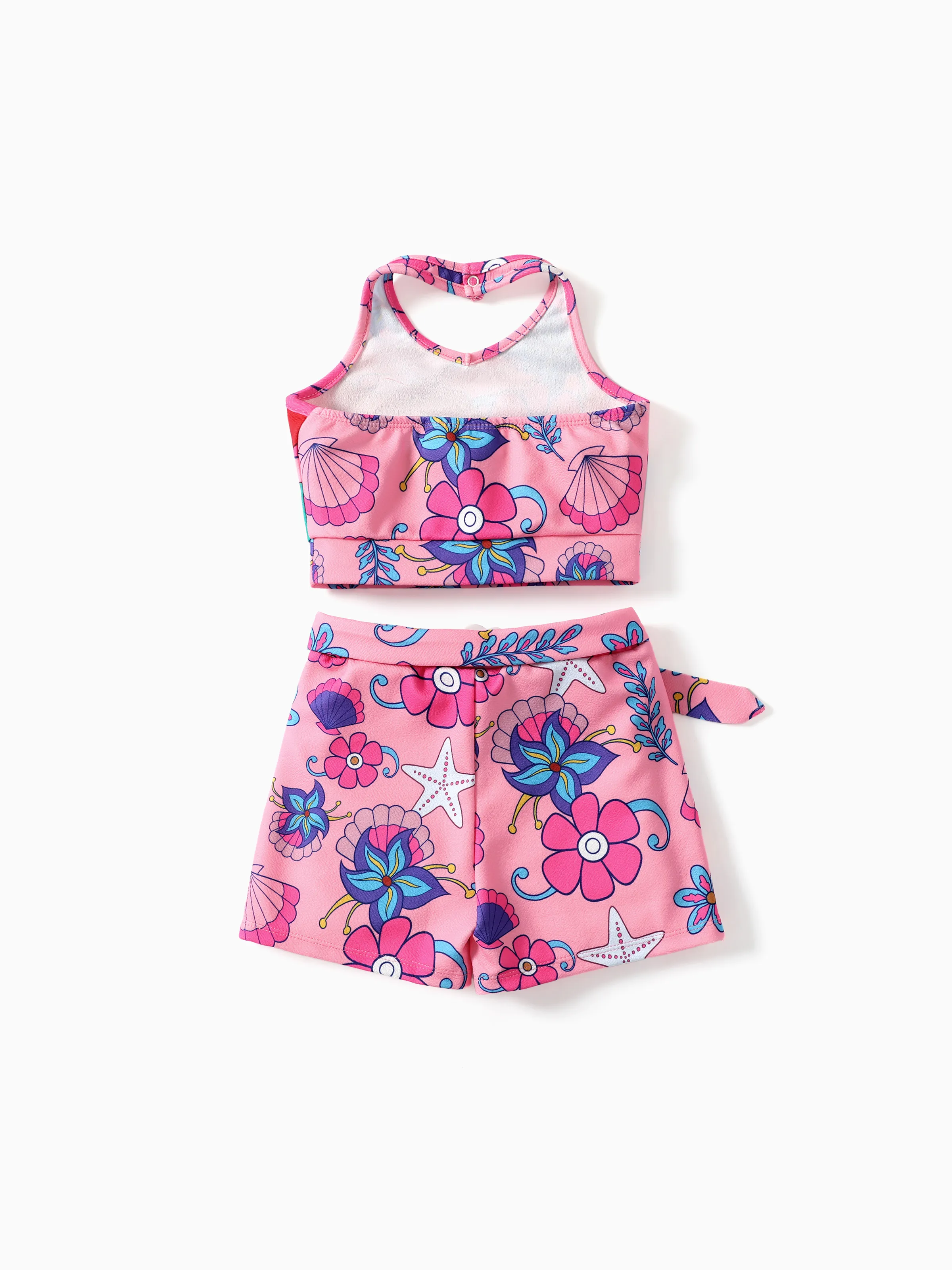 Disney Princess Toddler Girl 2pcs Ariel Print Halter Top with Floral Skirt Sets Pink - Image 3