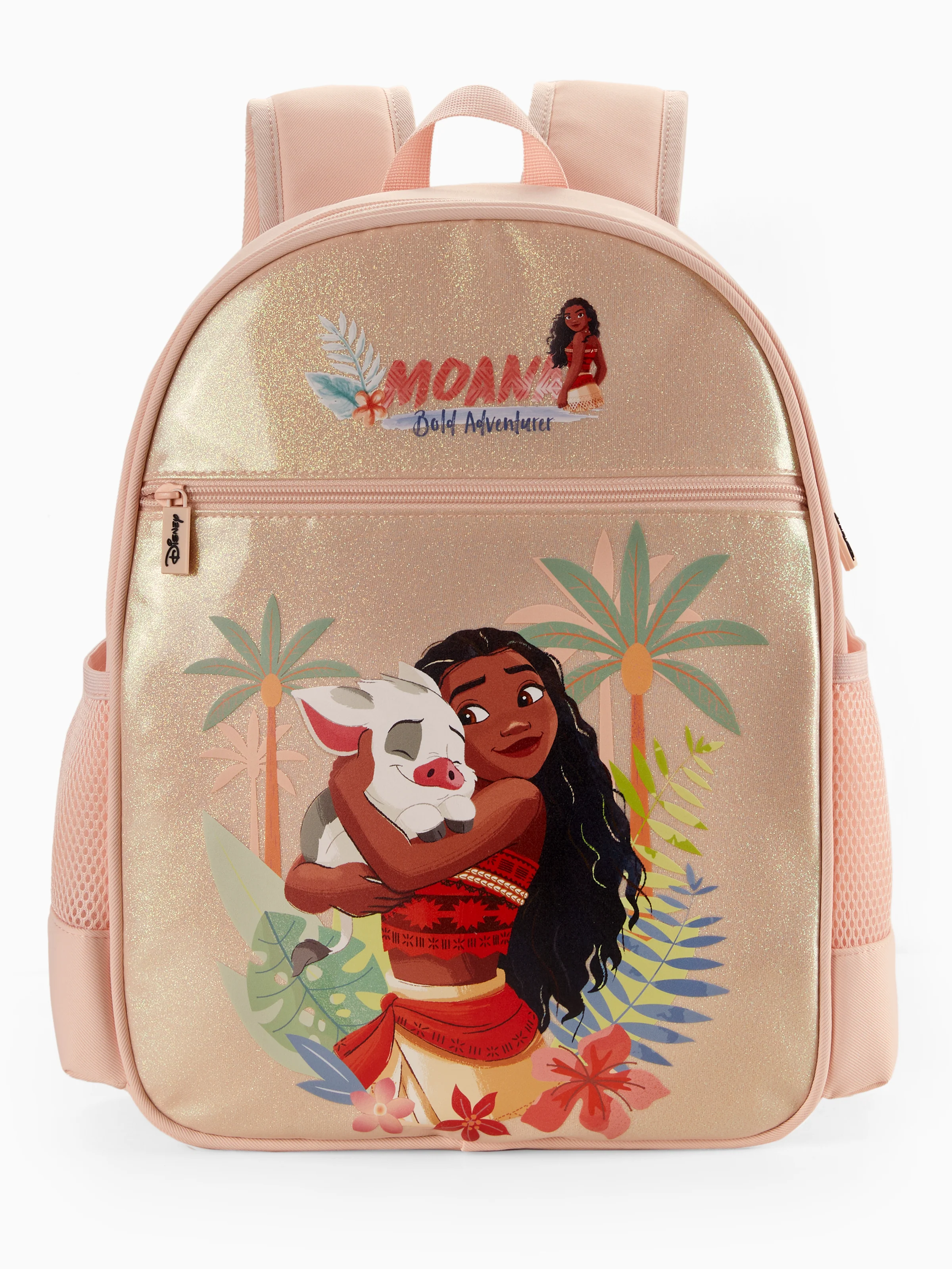Disney Princess Toddler Girls  Moana Pink Glitter Backpack with Chest Strap & Bottle Pockets Apricot - Image 5