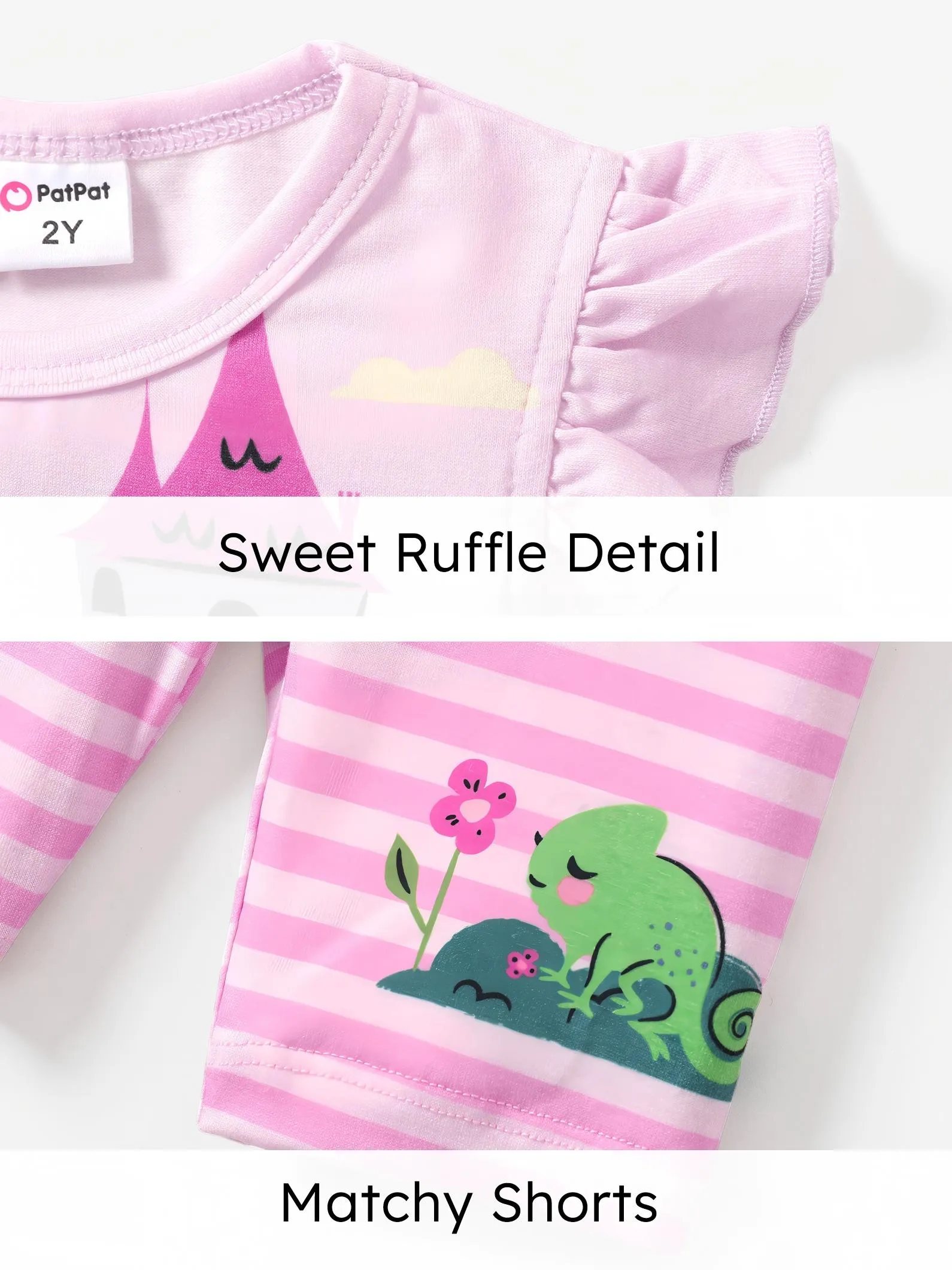Disney Princess Toddler Girl 2pcs Naia™ Rapunzel Print Ruffled Top with Stripped Leggings Set Pink - Image 4