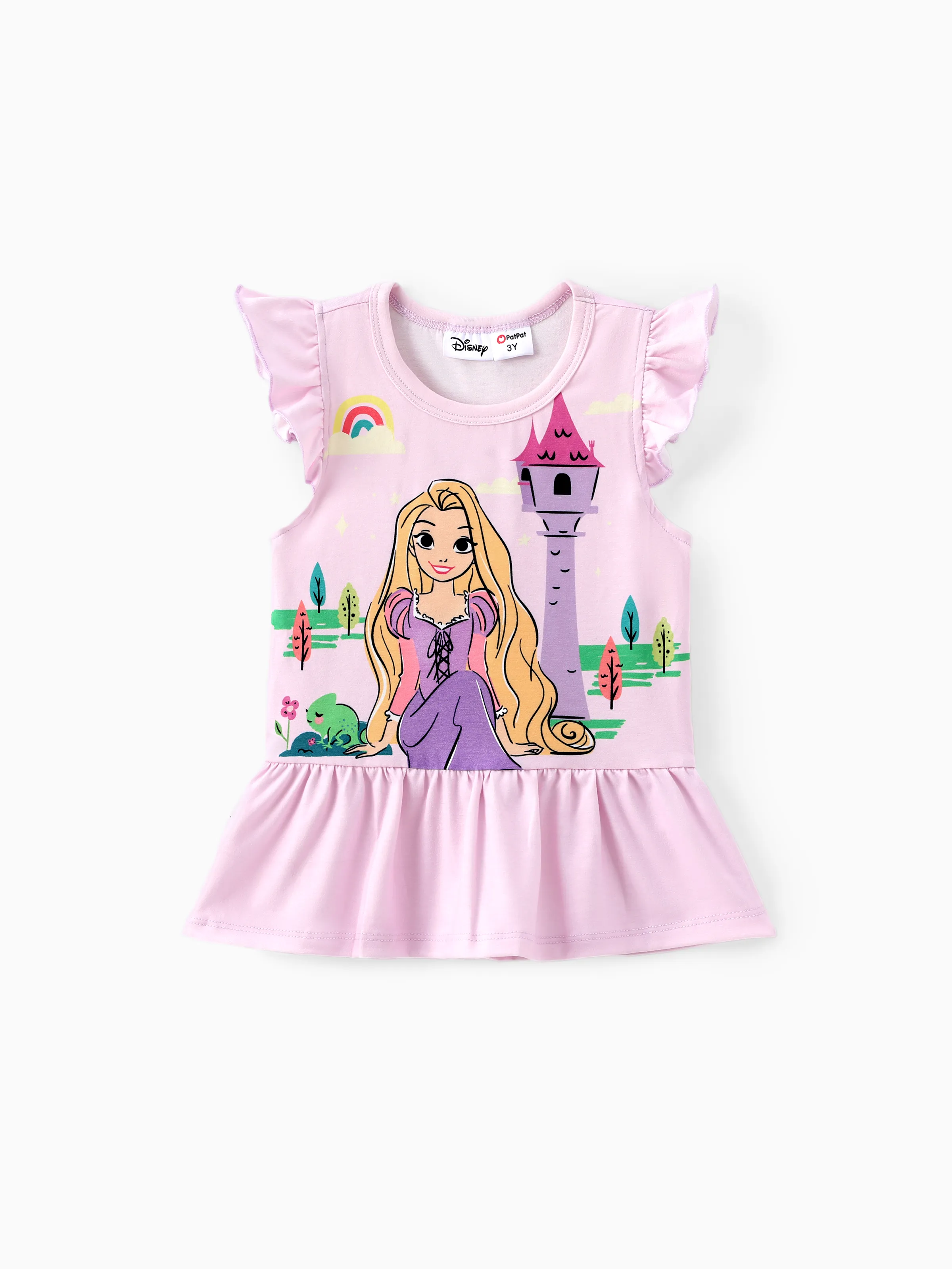 Disney Princess Toddler Girl 2pcs Naia™ Rapunzel Print Ruffled Top with Stripped Leggings Set Pink - Image 5