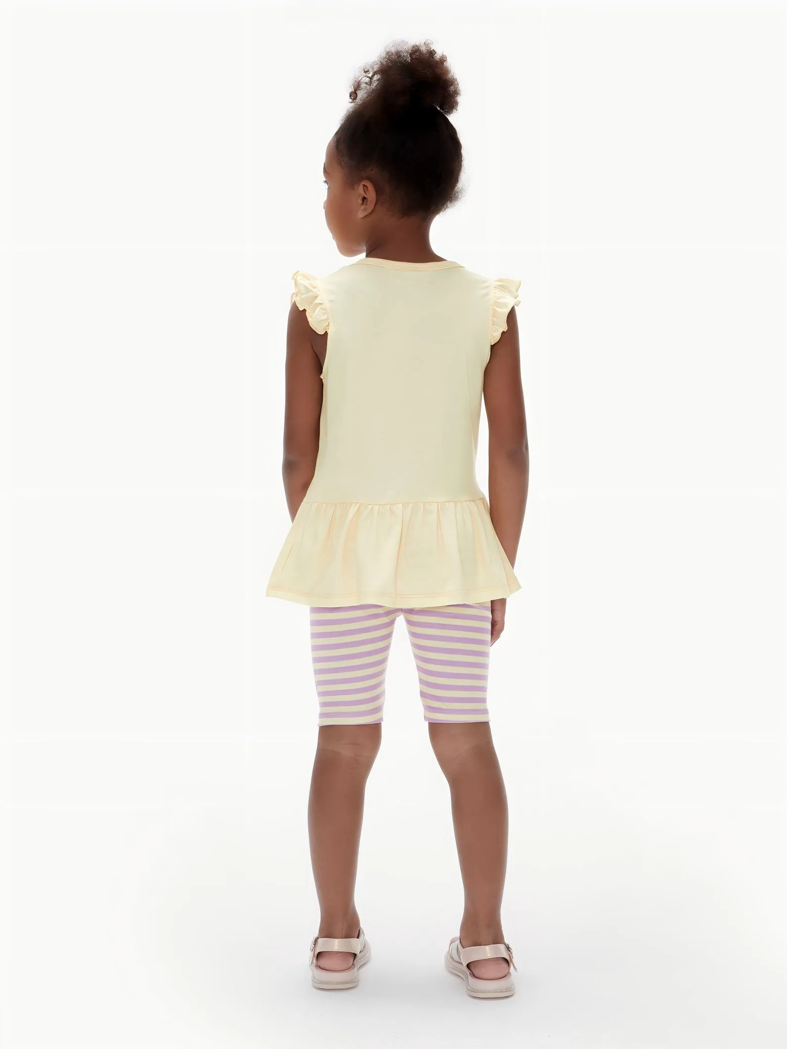 Disney Princess Toddler Girl 2pcs Naia™ Belle Print Ruffled Top with Stripped Leggings Set Yellow - Image 3
