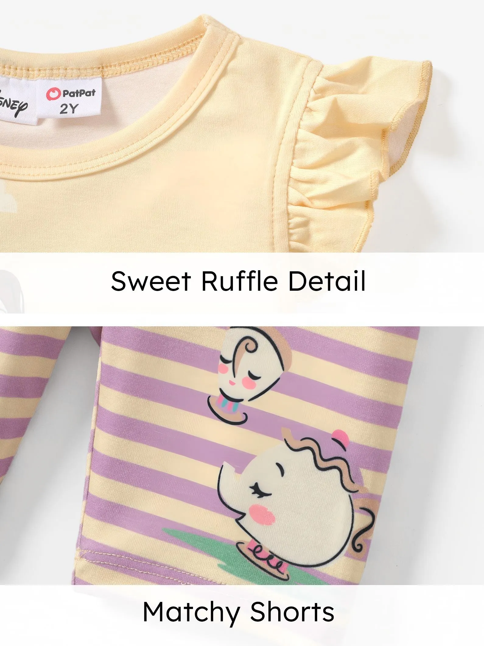 Disney Princess Toddler Girl 2pcs Naia™ Belle Print Ruffled Top with Stripped Leggings Set Yellow - Image 5