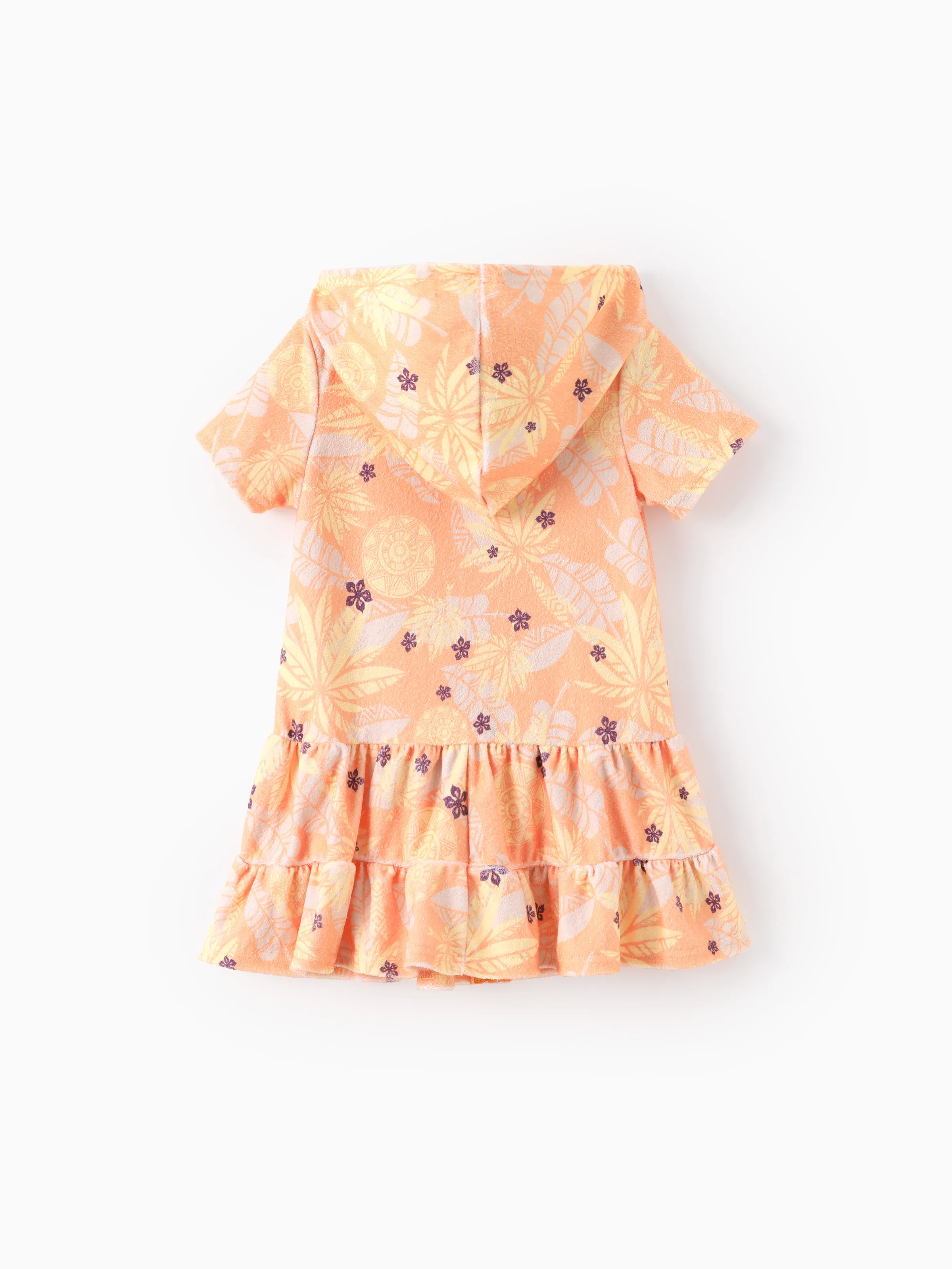 Disney Princess Toddler/Kid Girl Moana Palm Allover Print Hooded Zipper Ruffle-hem Swim Cover-up Orange - Image 3