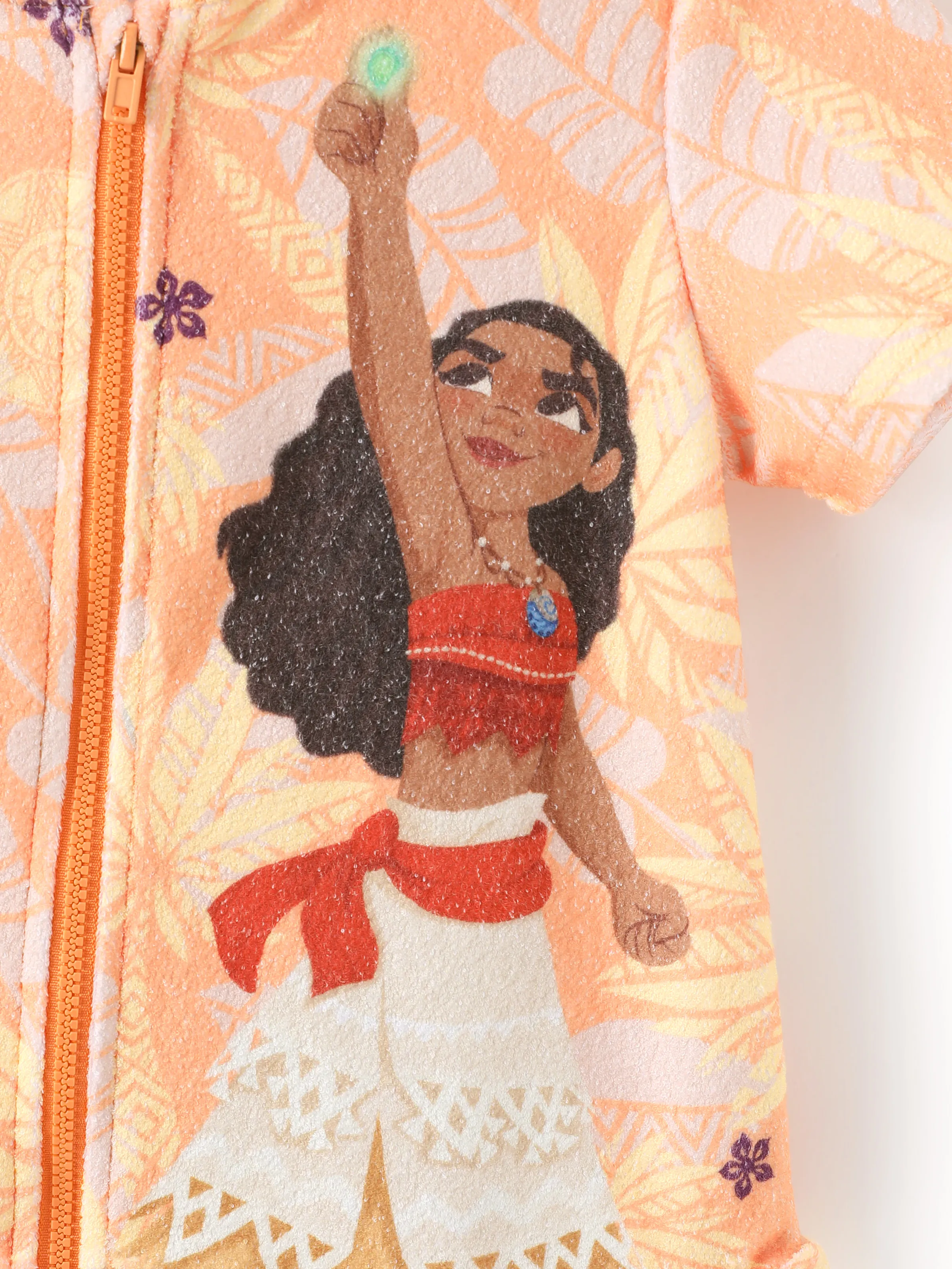 Disney Princess Toddler/Kid Girl Moana Palm Allover Print Hooded Zipper Ruffle-hem Swim Cover-up Orange - Image 6