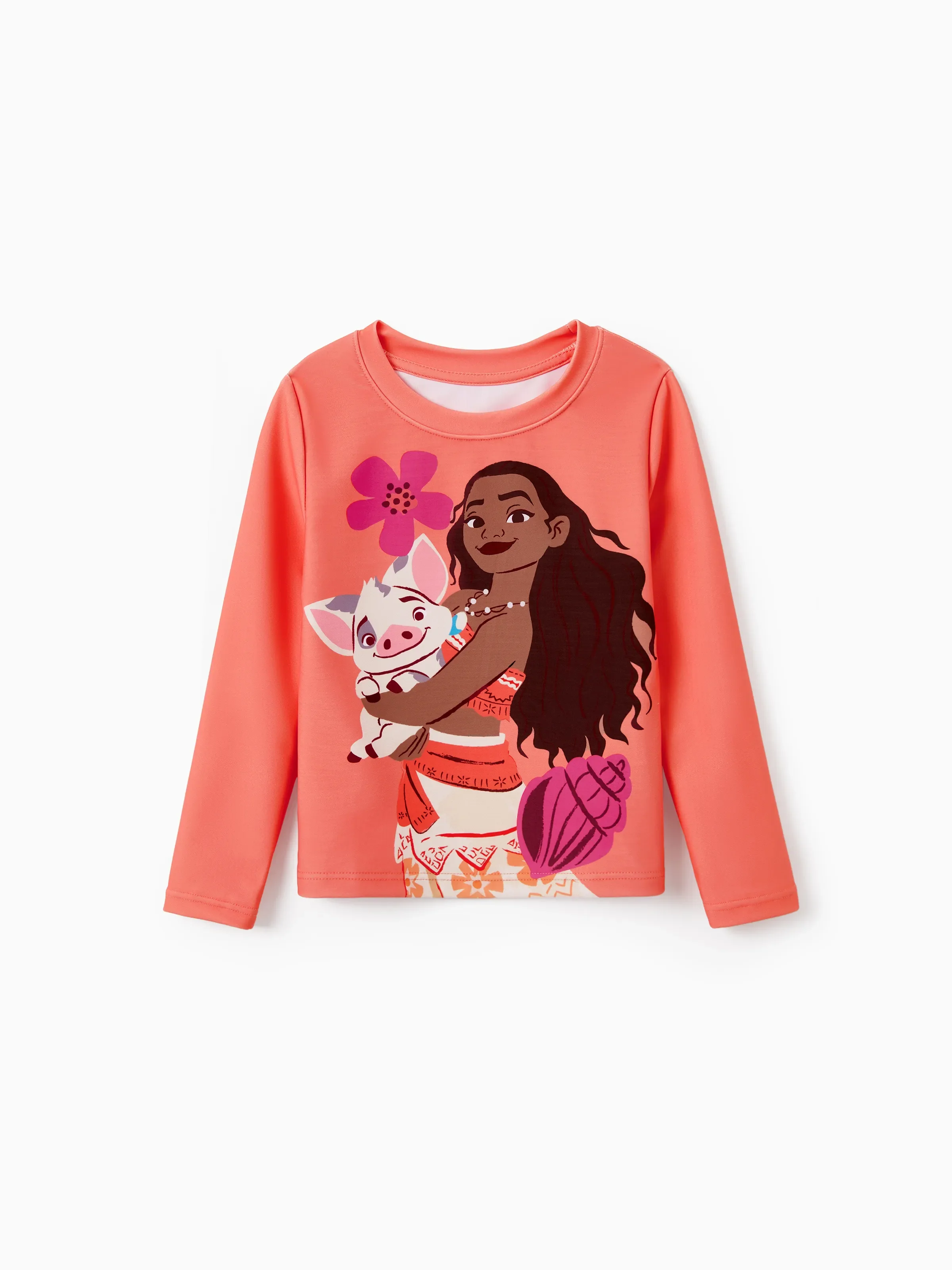 Disney Princess Toddler/Kid Girl 2pcs Moana UPF50+ Ruffled Long-sleeve Swimsuit Orange Red - Image 4