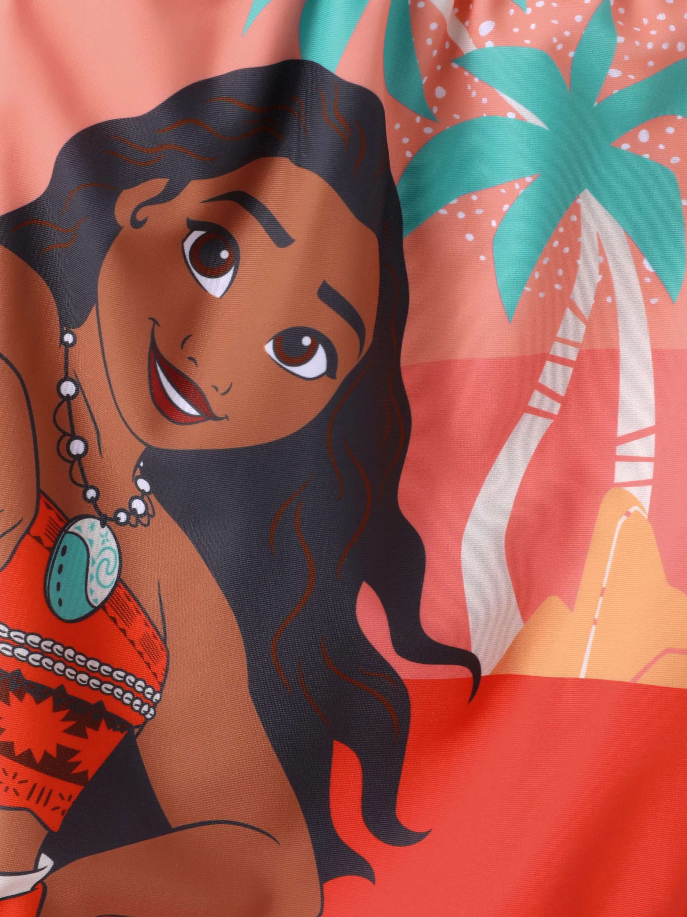 Disney Princess Toddler/Kid Girl Moana UPF50+ Big Pattern /Floral Allover Print Off-shoulder Swimsuit Coral  Coral - Image 2