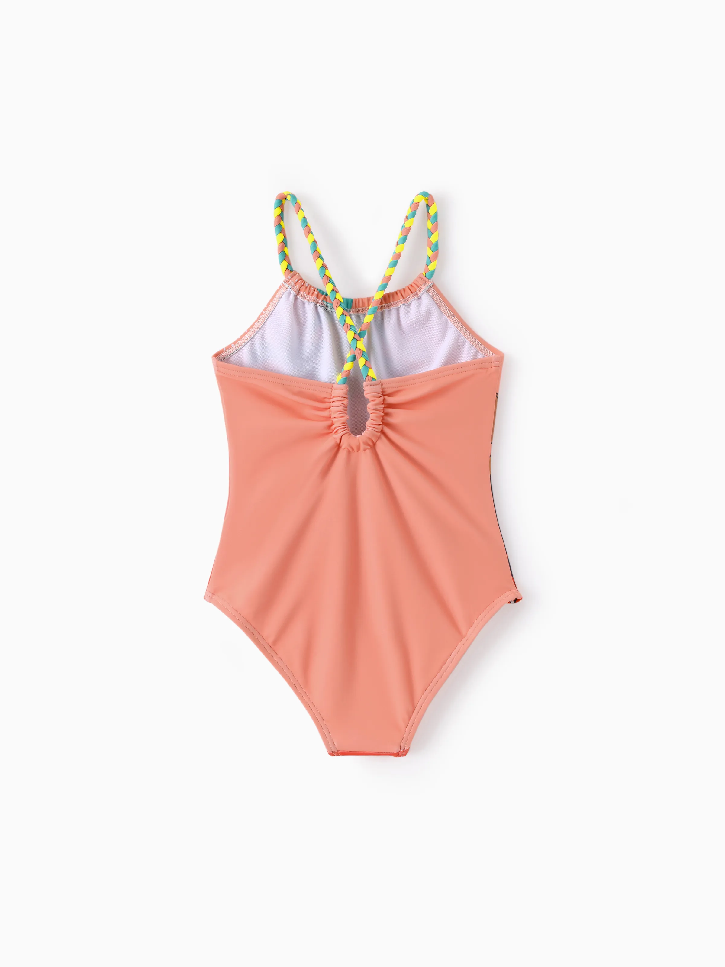 Disney Princess Toddler/Kid Girl Moana UPF50+ Big Pattern /Floral Allover Print Off-shoulder Swimsuit Coral  Coral - Image 3