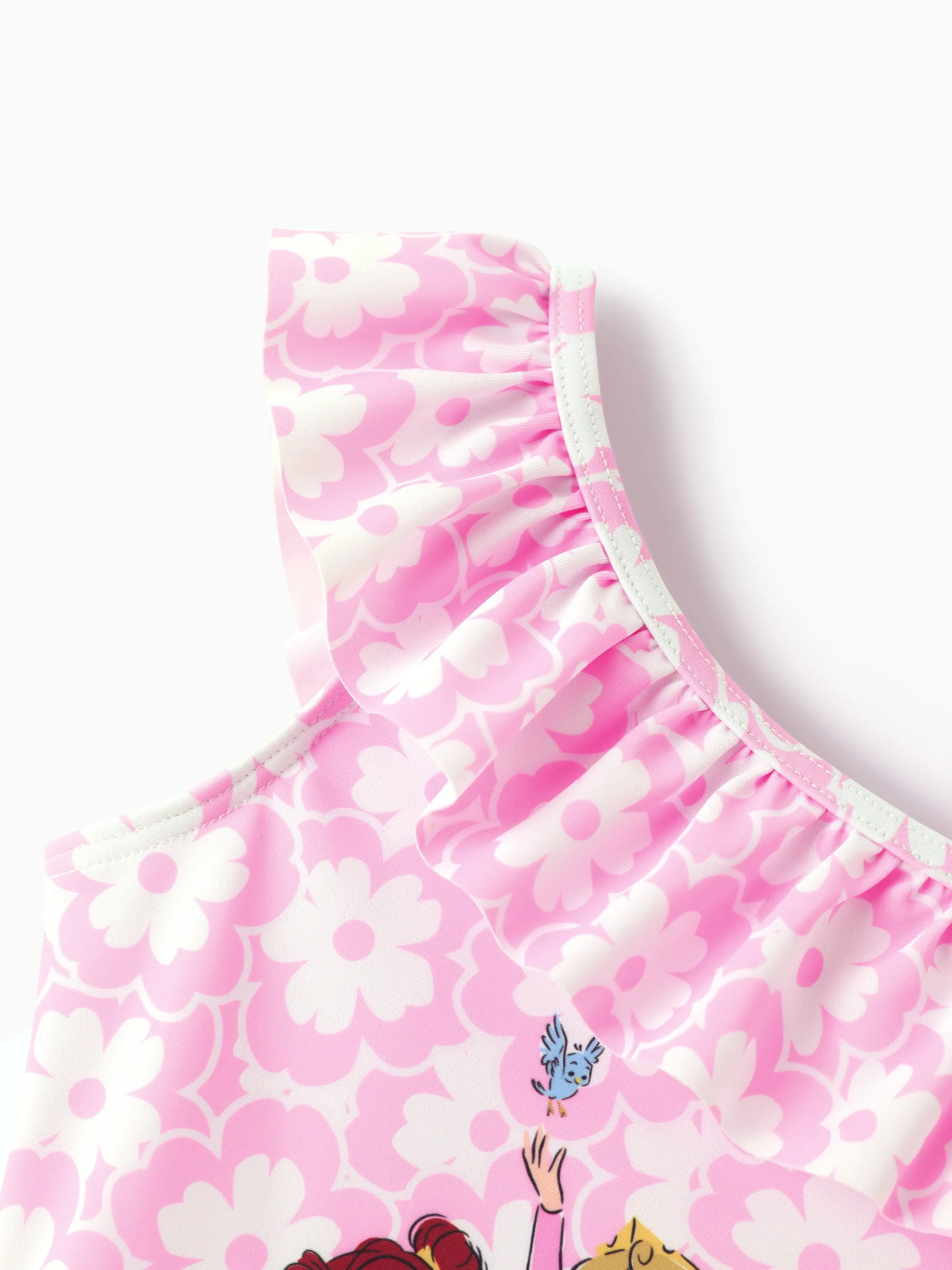 Disney Princess Toddler/Kid Girl Snow White/Cinderella/Aurora/Belle/Jasmine/ UPF50+ Ruffled One-shoulder Swimsuit Pink - Image 4