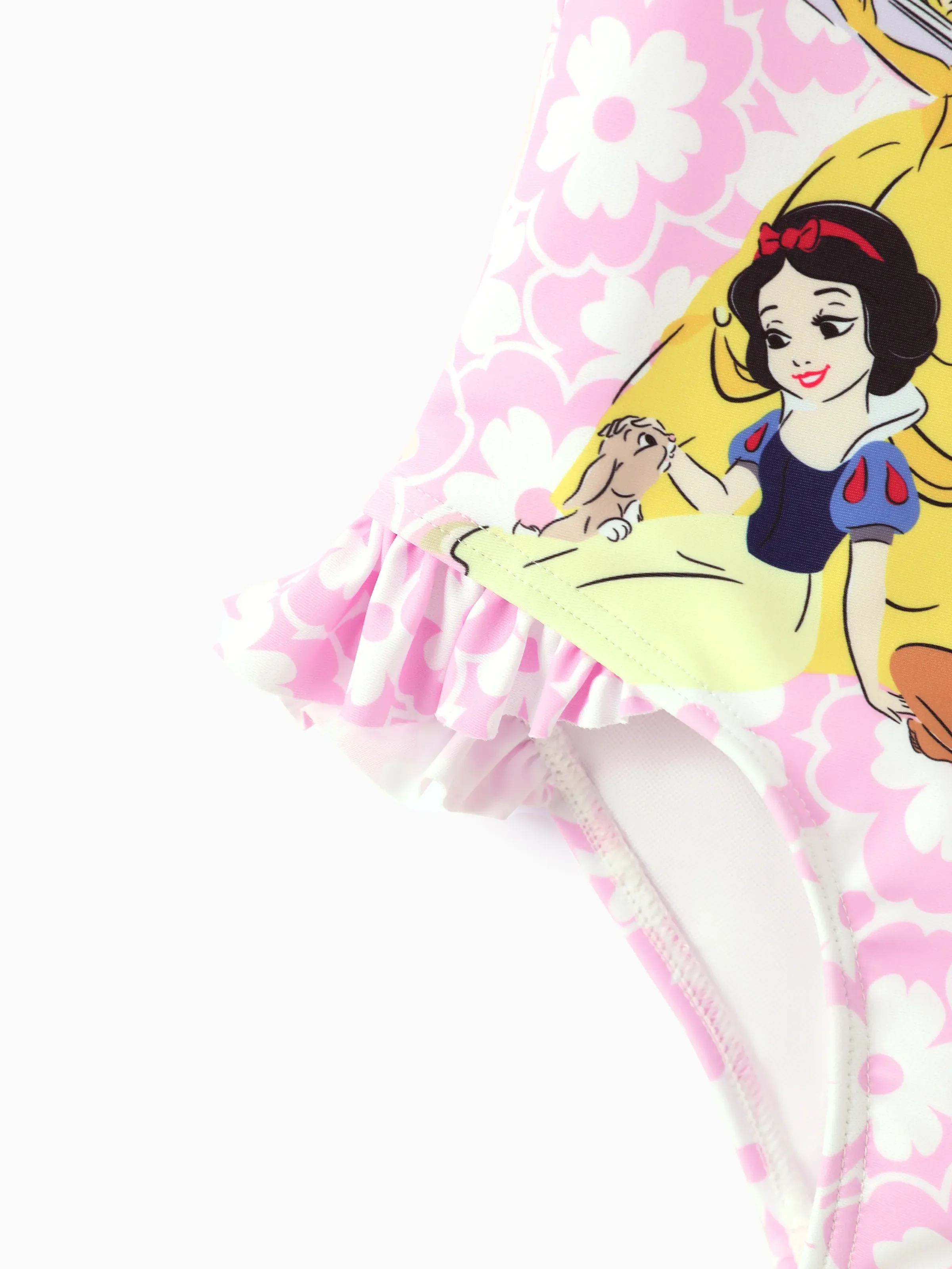Disney Princess Toddler/Kid Girl Snow White/Cinderella/Aurora/Belle/Jasmine/ UPF50+ Ruffled One-shoulder Swimsuit Pink - Image 6