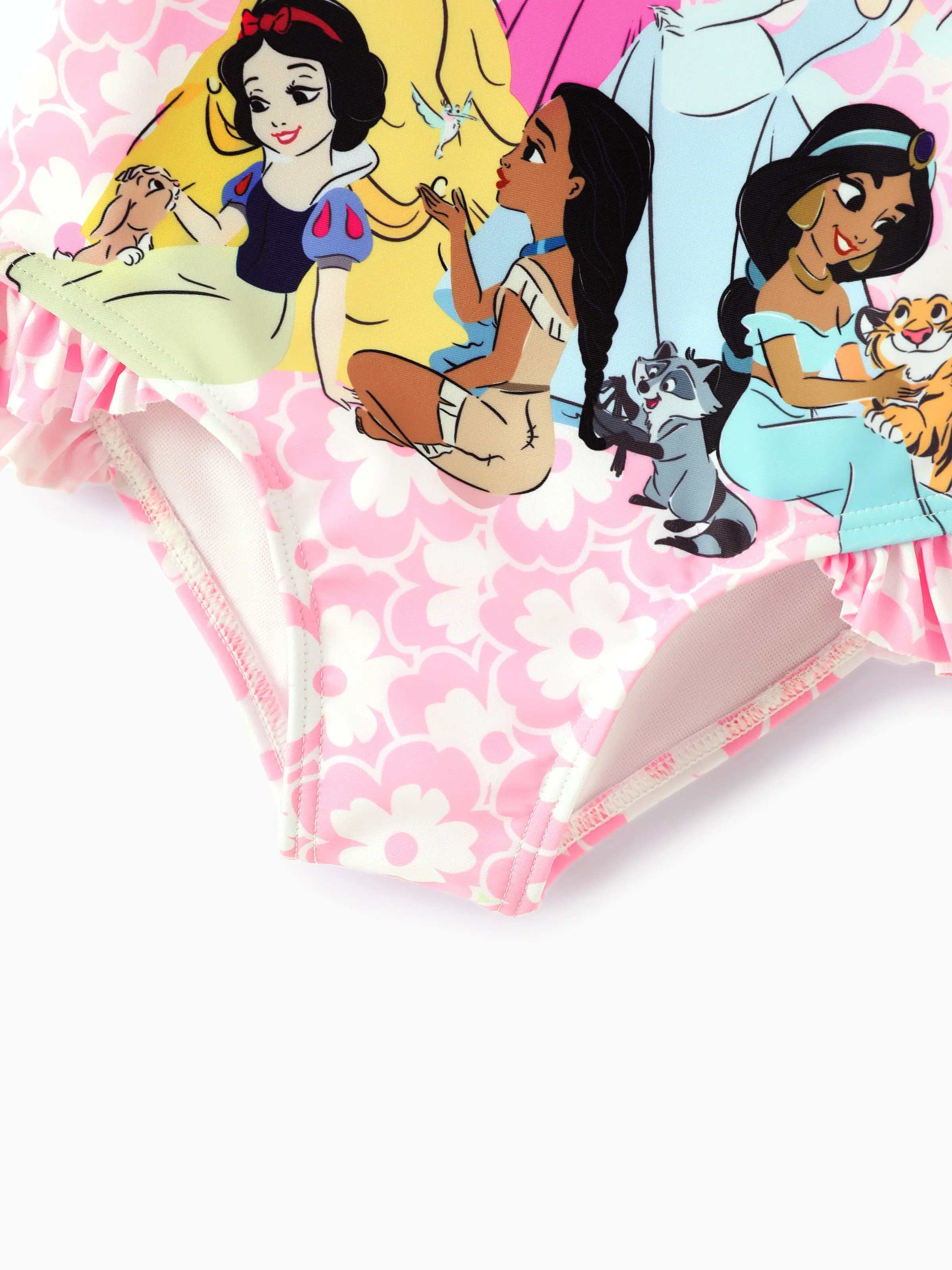 Disney Princess Toddler/Kid Girl Snow White/Cinderella/Aurora/Belle/Jasmine/ UPF50+ Ruffled One-shoulder Swimsuit Pink - Image 7