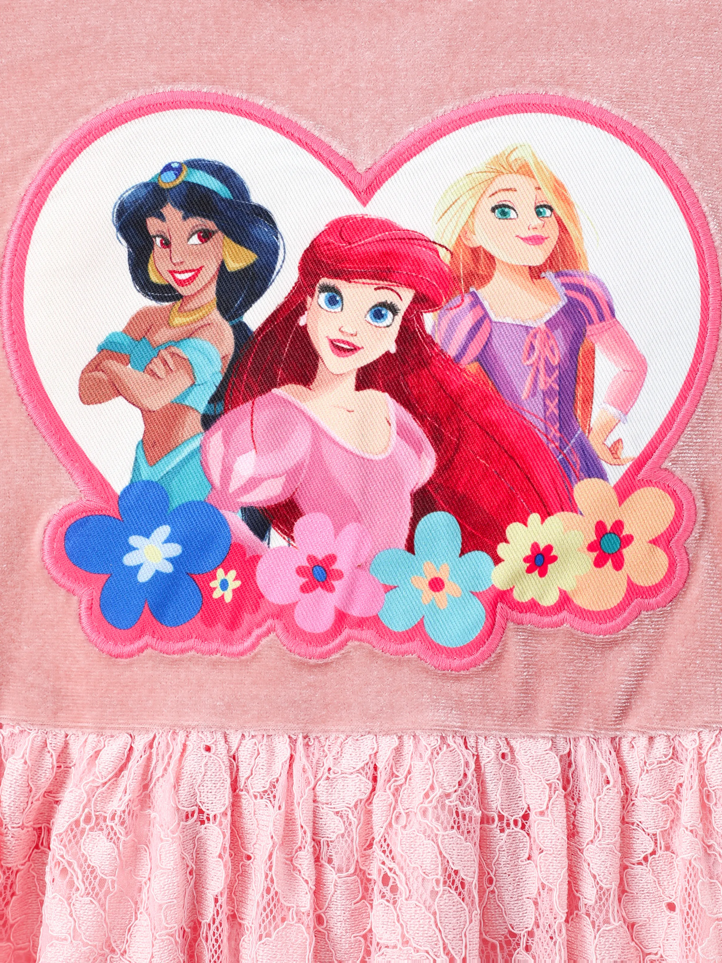 Disney Princess Toddlers Girl Ariel/Jasmine/Rapunzel Embroidered Velvet Floral Tulle Dress Pink - Image 4