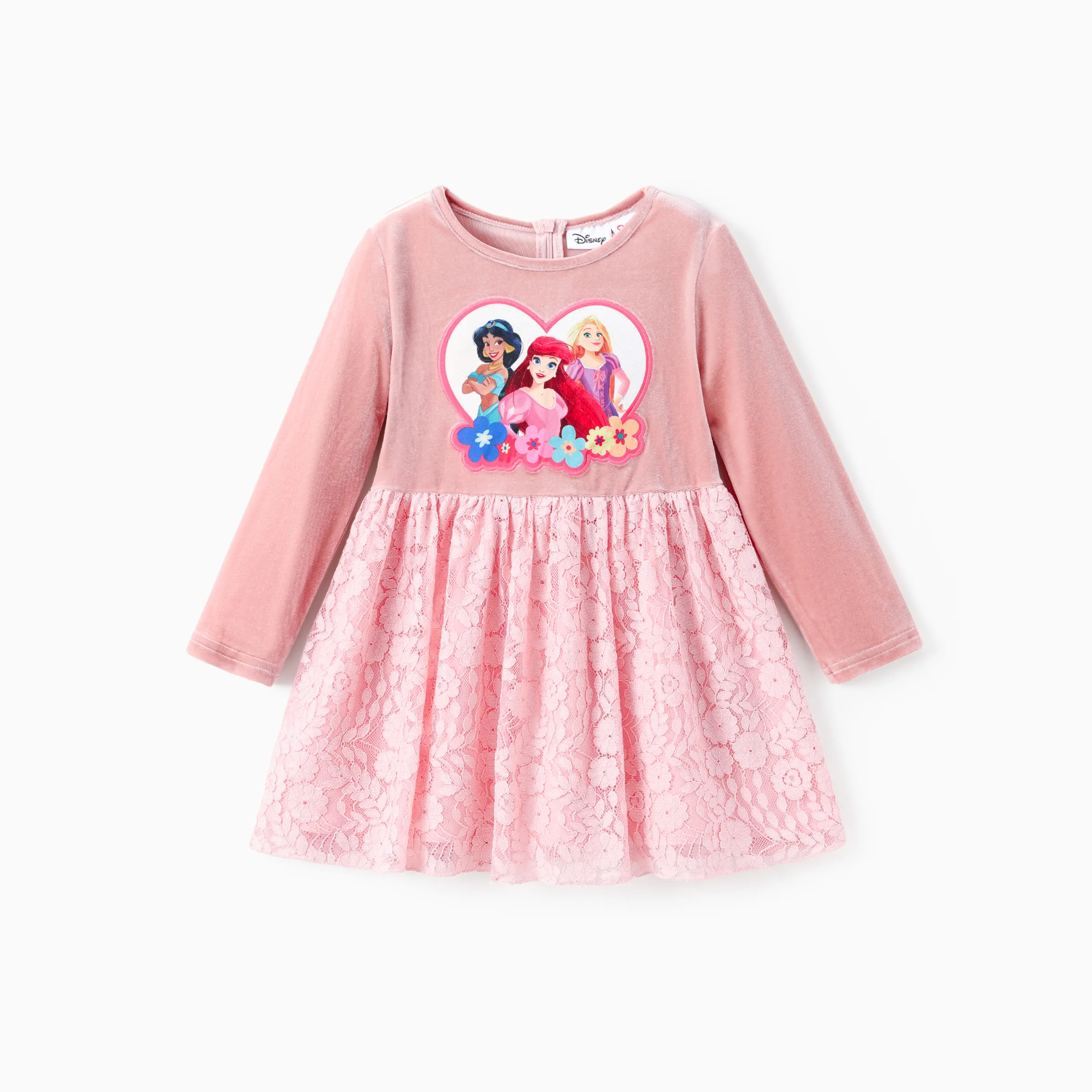 Disney Princess Toddlers Girl Ariel/Jasmine/Rapunzel Embroidered Velvet Floral Tulle Dress Pink - Image 9