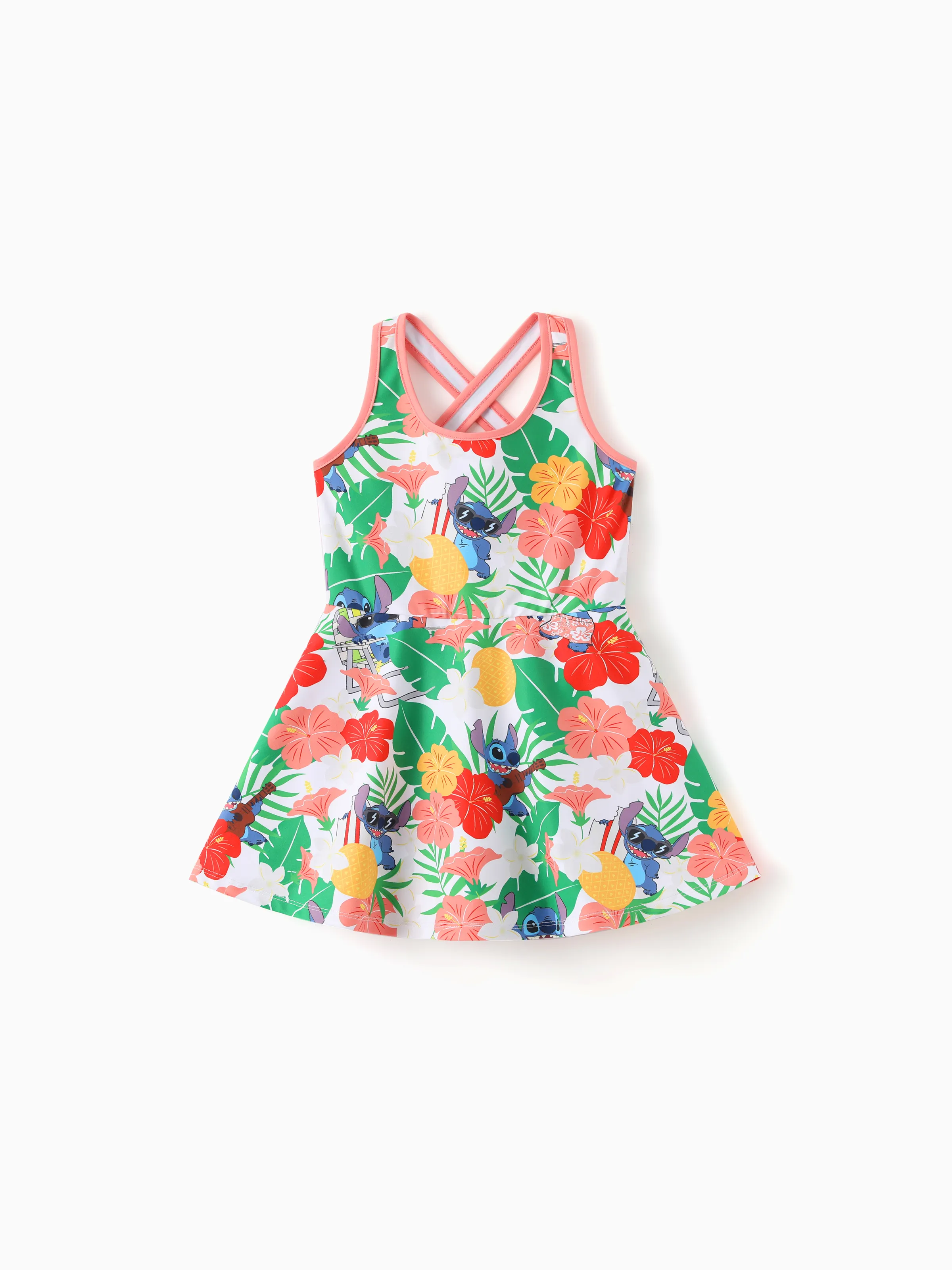 Disney Stitch Daddy & Daughter Tropical Floral Sporty Dress with Built-in Shorts & Pockets/ Cotton Top Multi-color - Image 14