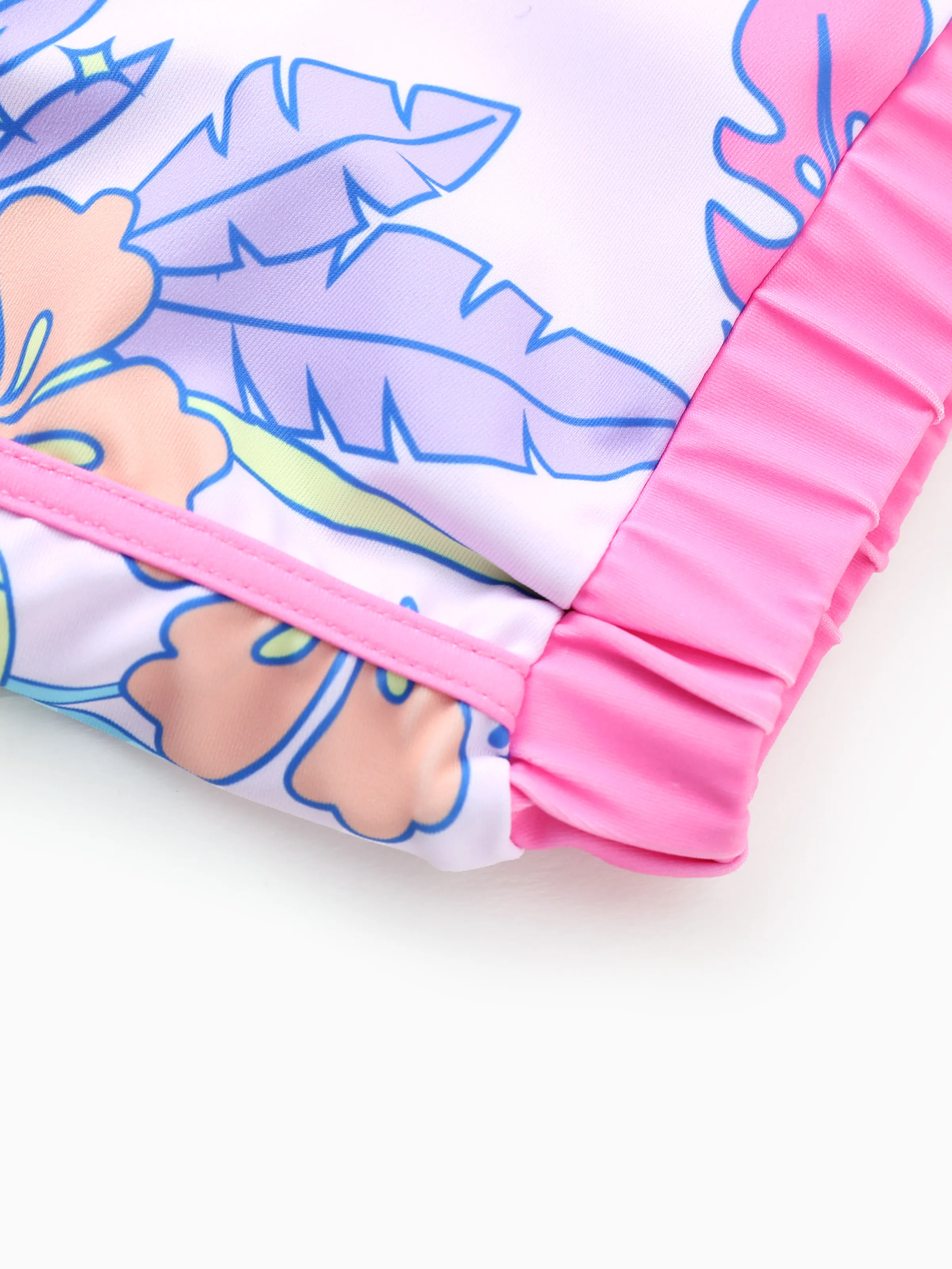 Disney Stitch Kid Girl 2pcs Character Tropical Floral Colorblock Print Short-sleeve Tops and Trunks UPF 50+ Swimsuit Set Pink - Image 7