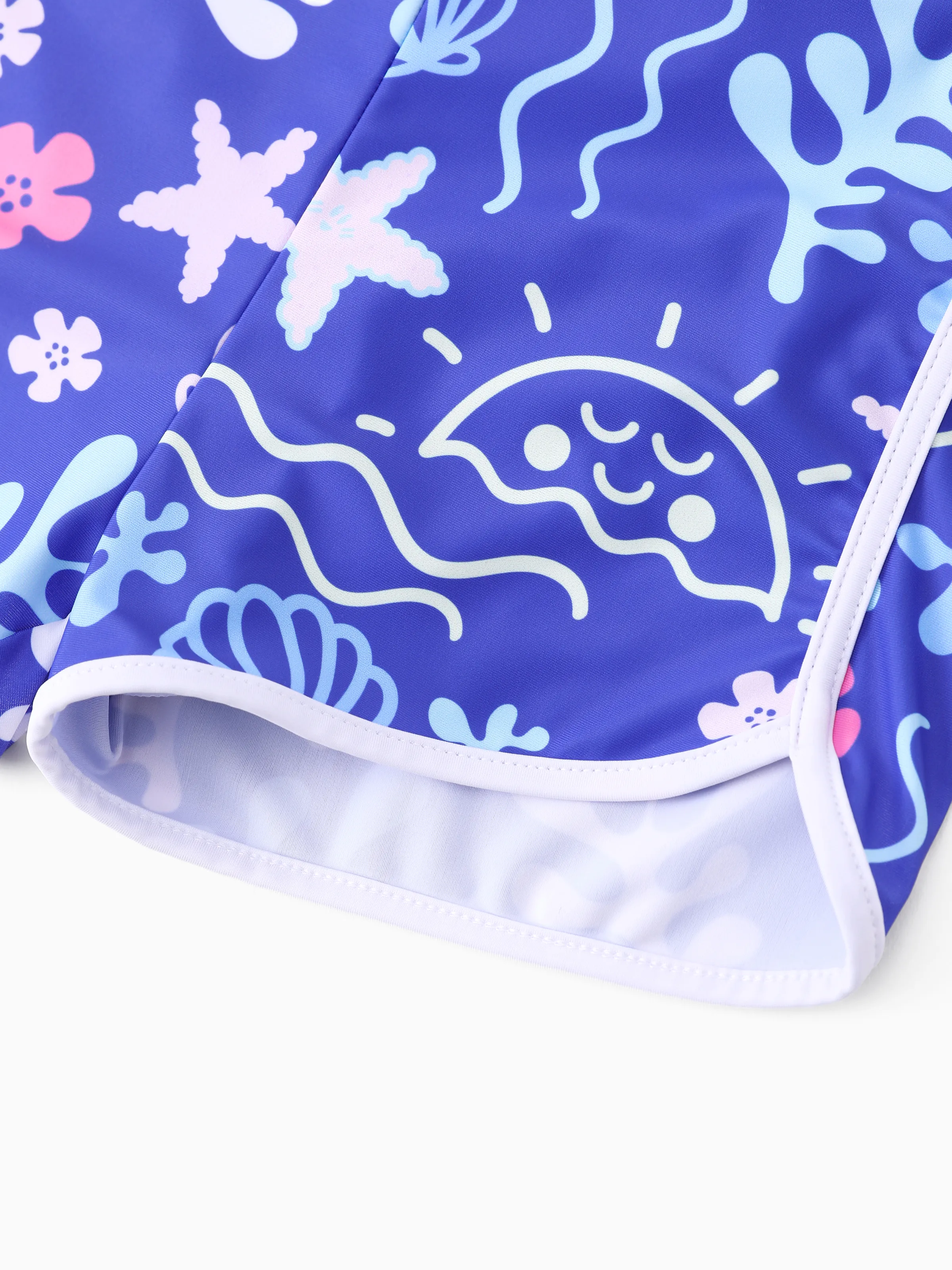 Disney Stitch Kid Girl 2pcs Character Tropical Floral Colorblock Print Short-sleeve Tops and Trunks UPF 50+ Swimsuit Set Purple - Image 12