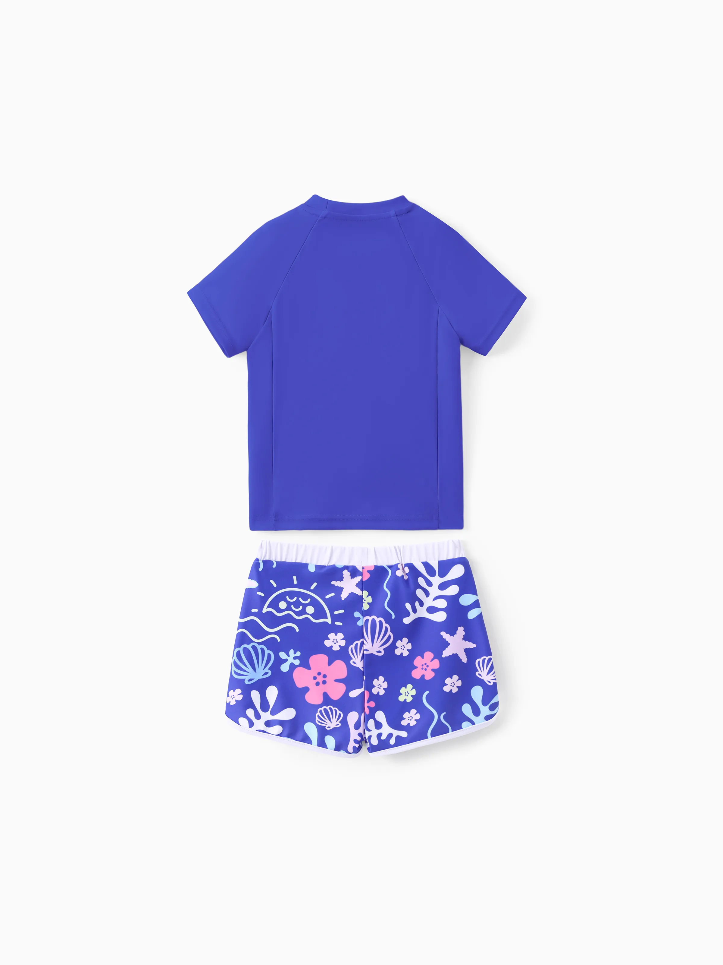 Disney Stitch Kid Girl 2pcs Character Tropical Floral Colorblock Print Short-sleeve Tops and Trunks UPF 50+ Swimsuit Set Purple - Image 3